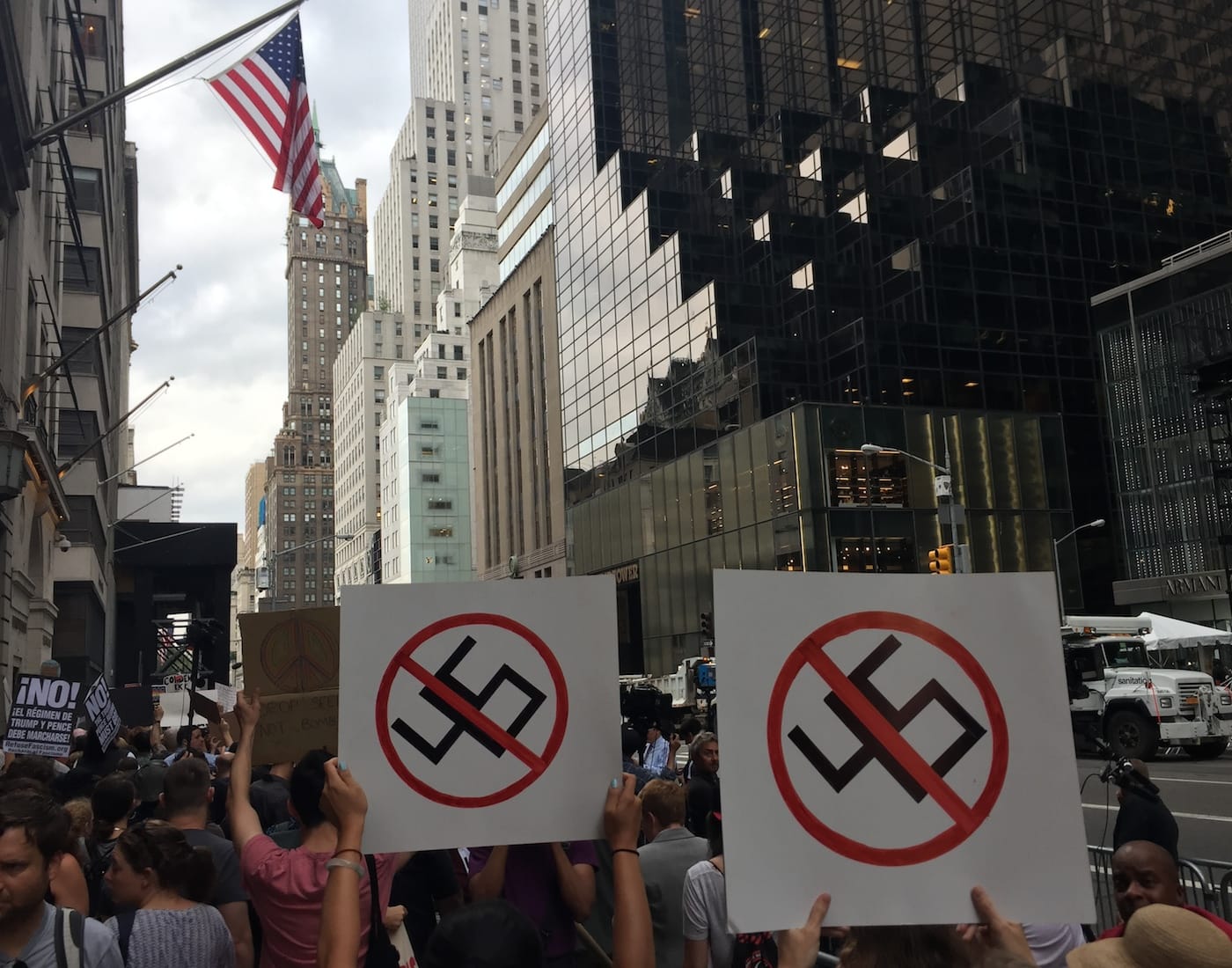 Protesters at Trump Tower on Monday, August 14