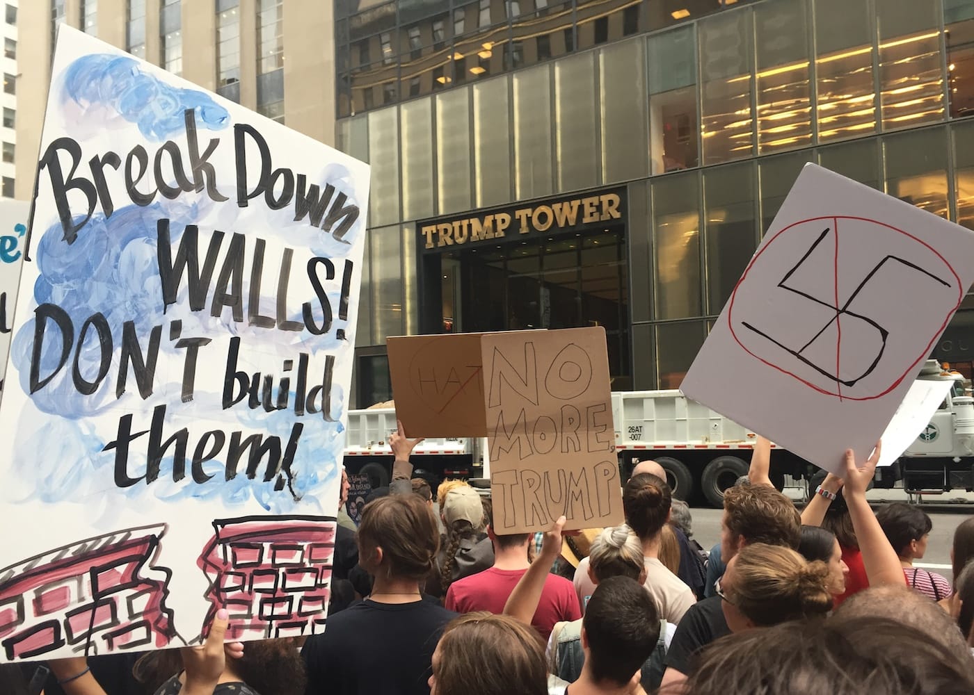 Protesters at Trump Tower on Monday, August 14 (all photos by the author for Hyperallergic)