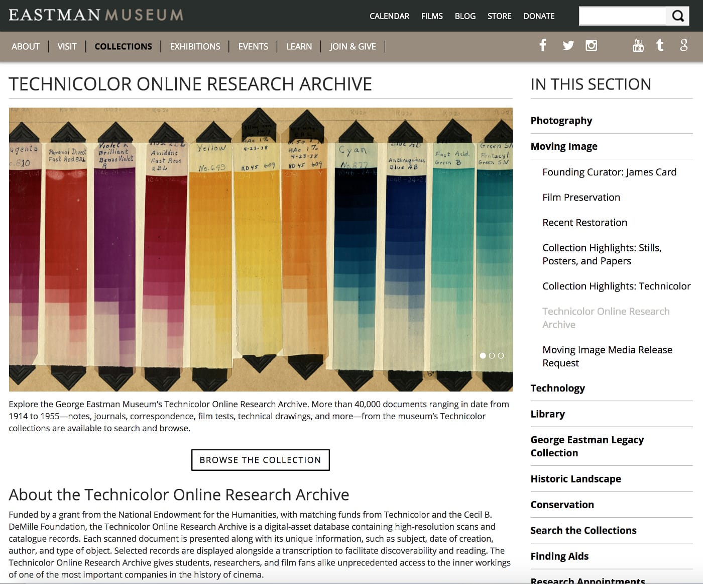 George Eastman Museum's Technicolor Online Research Archive (screenshot by the author for Hyperallergic)