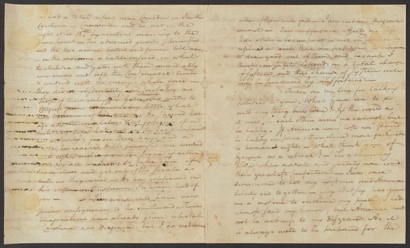 Letter from Alexander Hamilton to his future wife Elizabeth Schuyler (September 6, 1780), suggesting "What have we to do with any thing but love?" (courtesy Alexander Hamilton Papers, Manuscript Division, Library of Congress)