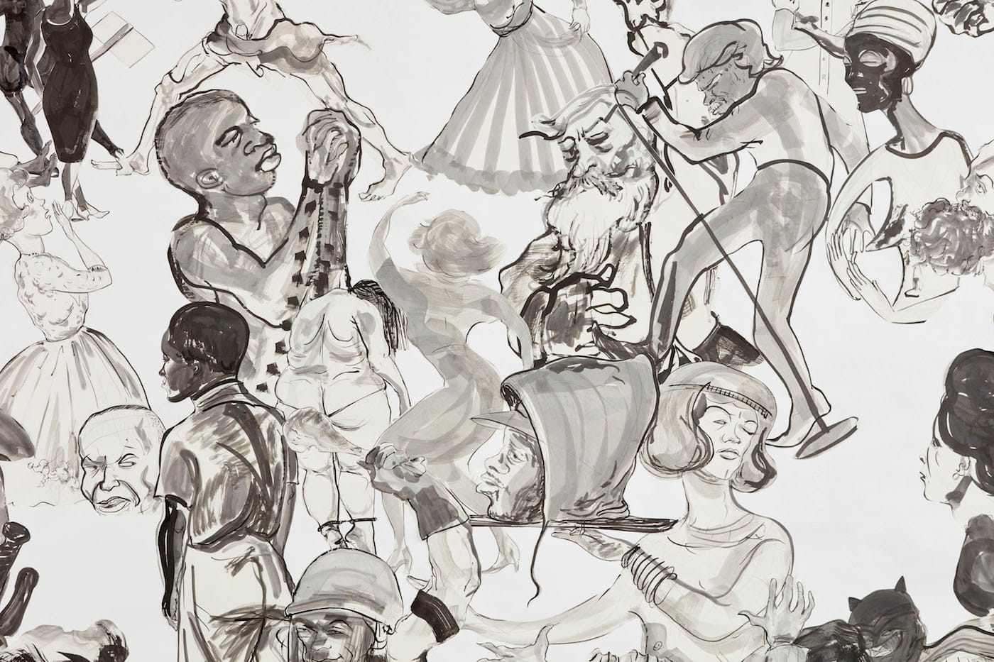 Detail of Kara Walker, "Christ's Entry into Journalism" (2017), Sumi ink and collage on paper, 151 x 191 in (© Kara Walker, courtesy of Sikkema Jenkins & Co., New York)