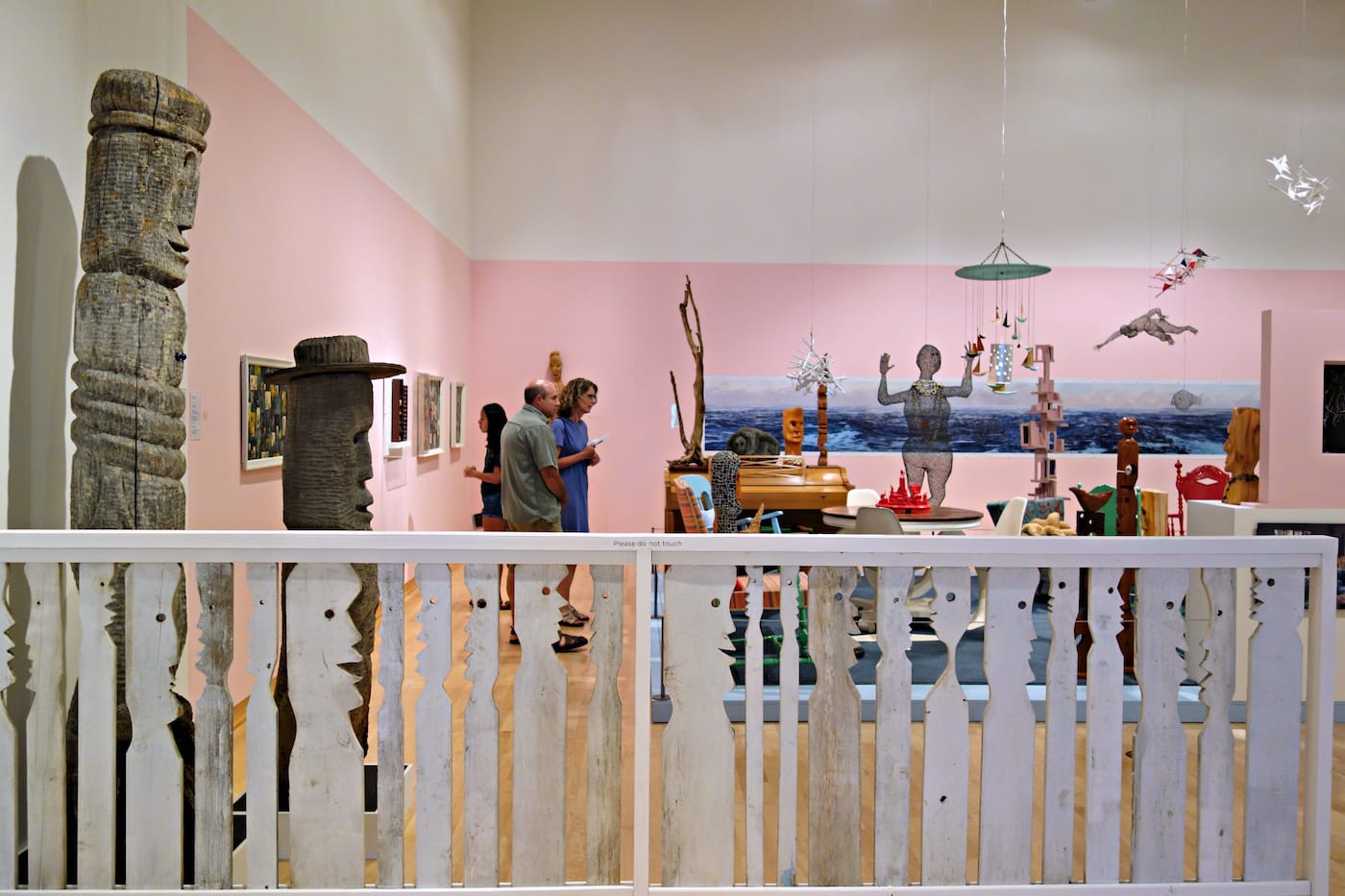 Installation view of Mary Nohl's living room in Greetings and Salutations and Boo at the John Michael Kohler Arts Center (photo by the author for Hyperallergic)