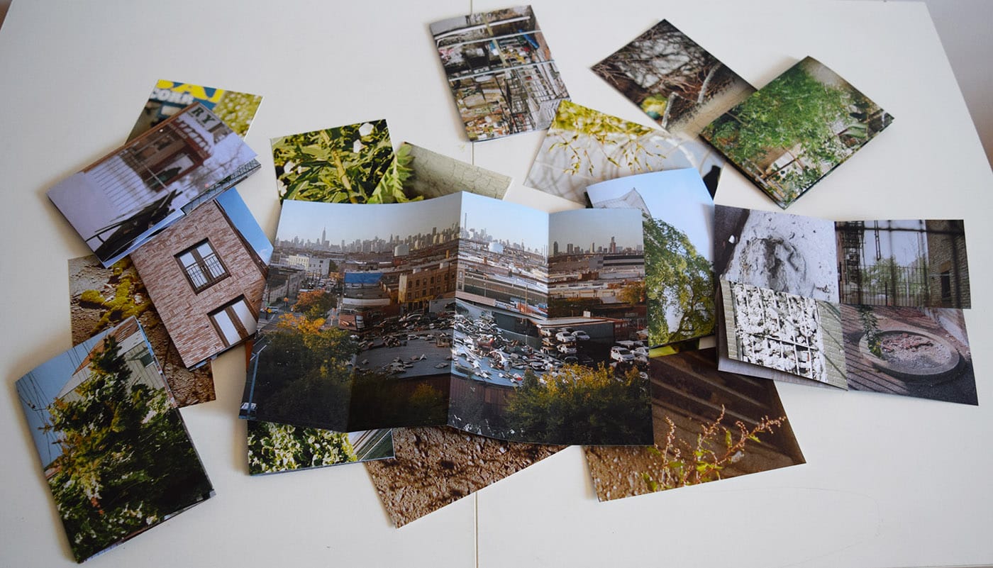 Photographs and modular photo books by Lara Carmen Hidalgo in her studio at 1535 Decatur Street (photo Benjamin Sutton/Hyperallergic)
