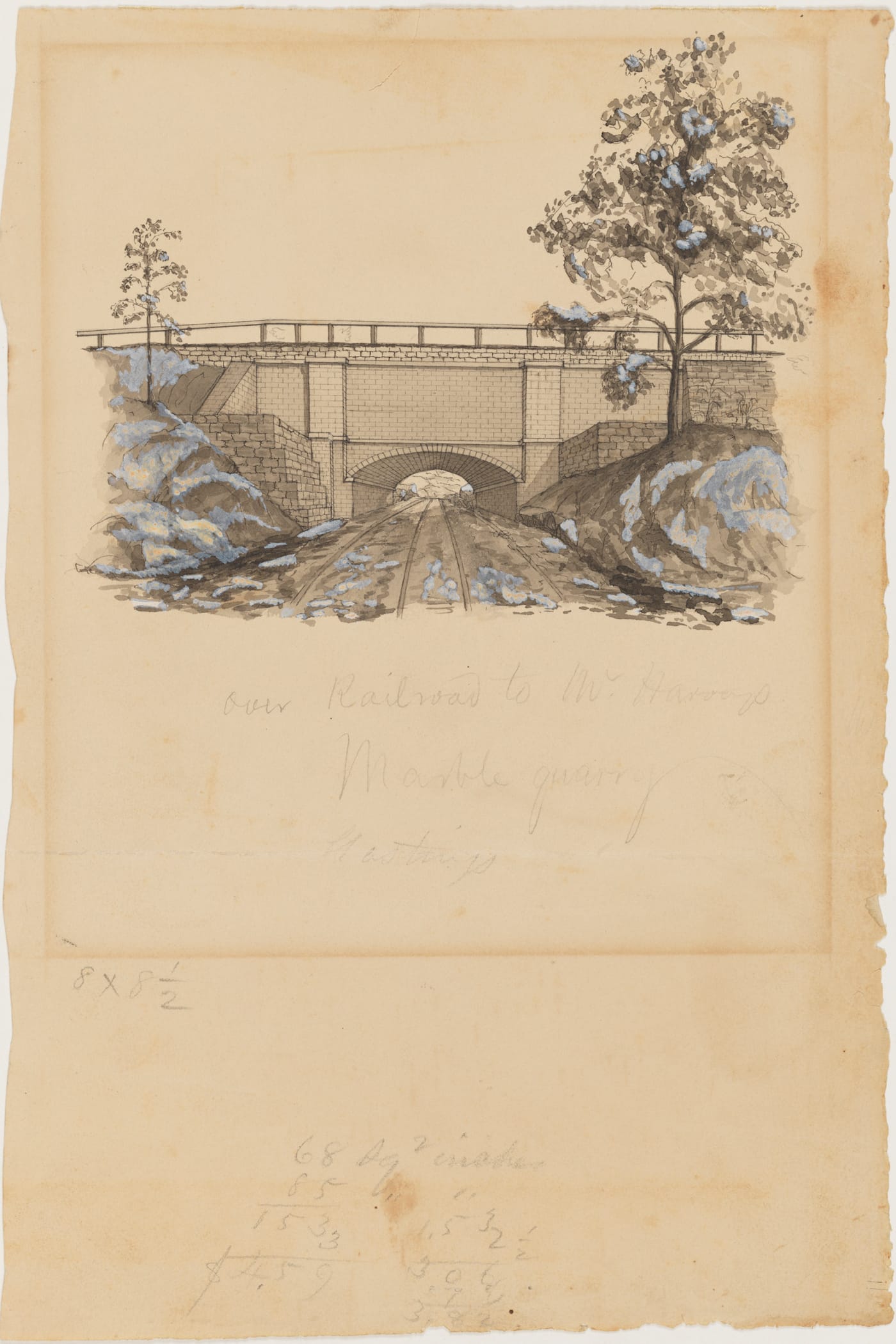 Untitled [Croton Aqueduct near Hastings-on-Hudson] (1843), ink, gouache, watercolor, and wash on paper (courtesy Museum of the City of New York, gift of Helen Tower Wilson)