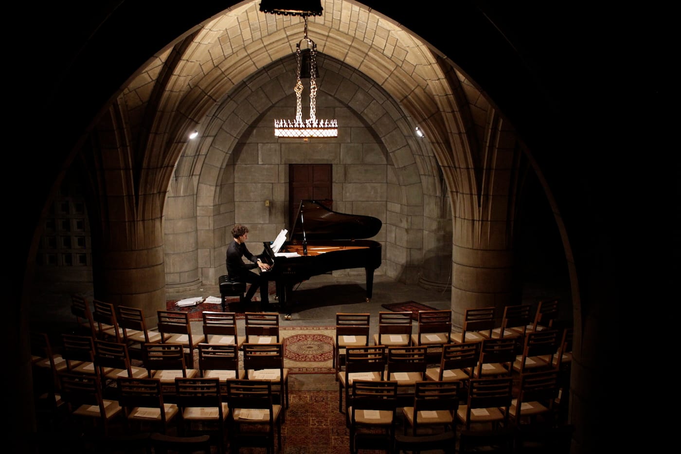 Pianist David Greilsammer rehearsing for Crypt Sessions (photo by Andrew Ousley)