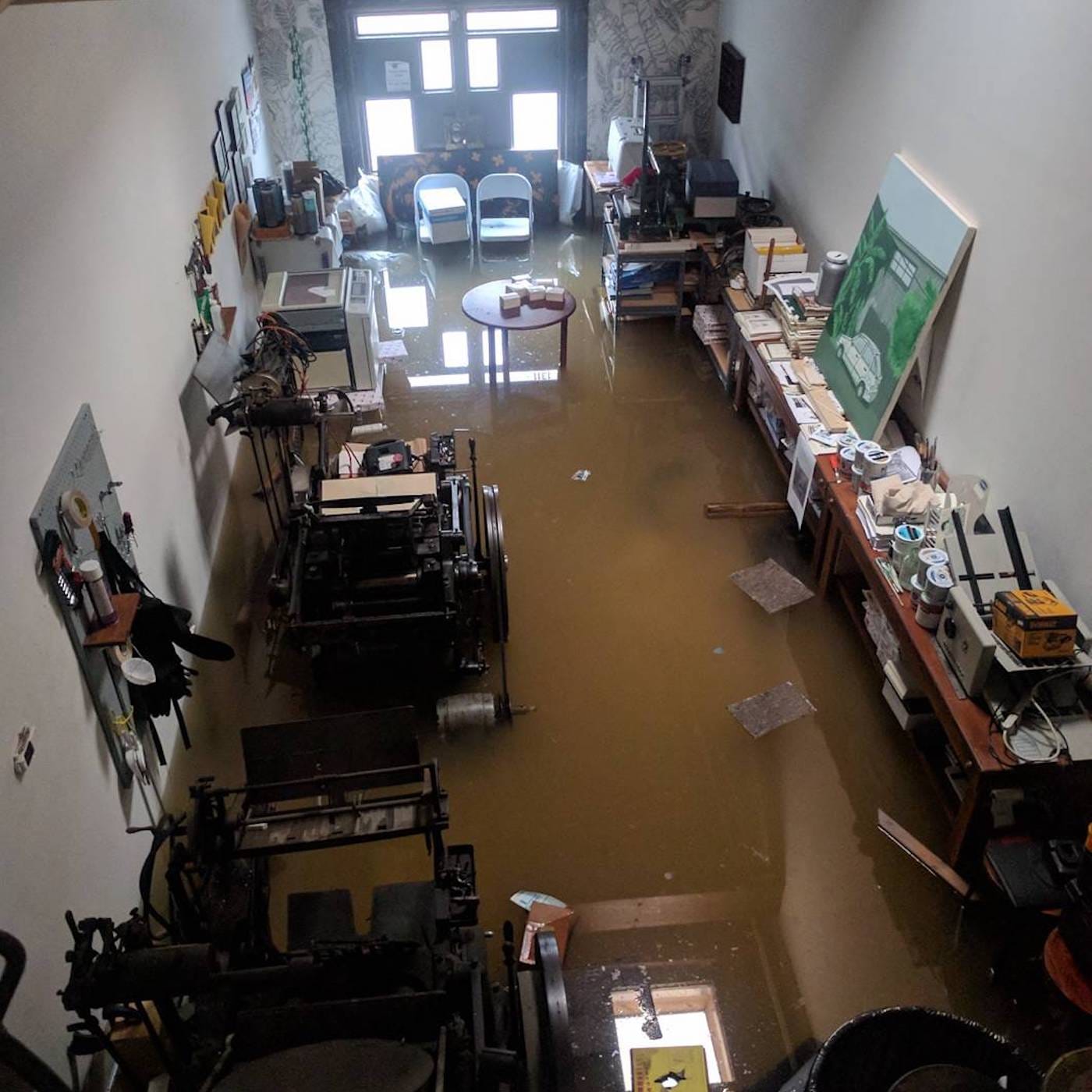 Flooding in the studios of Sarah Paige Welch James Beard, and Mystic Multiples (courtesy the artists)