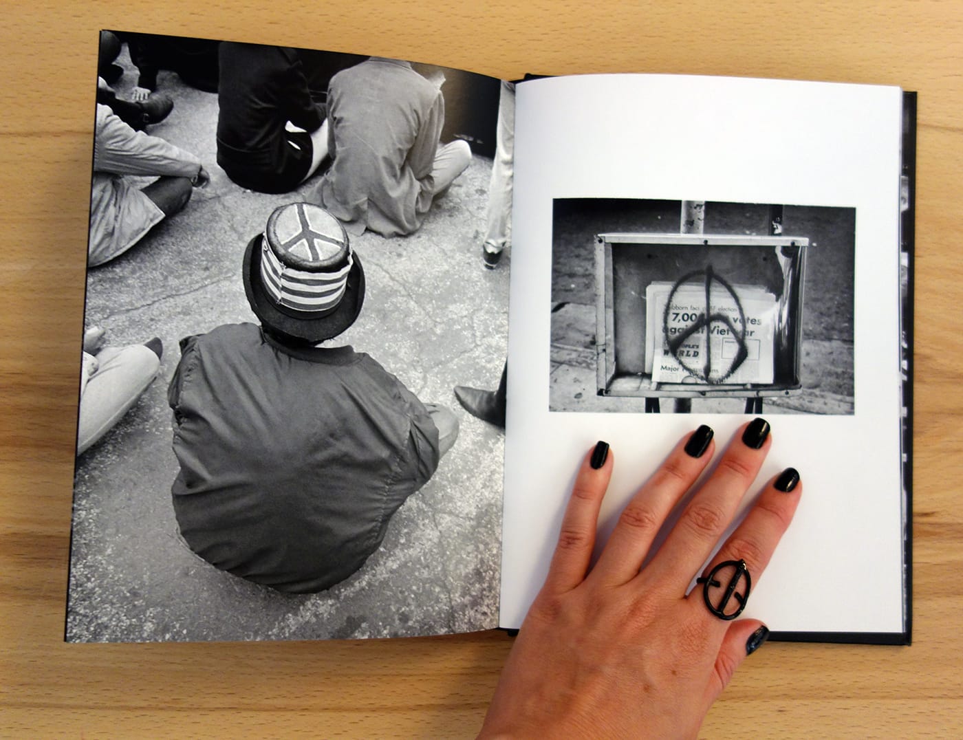 Pages from <em>Jim Marshall: Peace</em> (photo of the book for Hyperallergic)