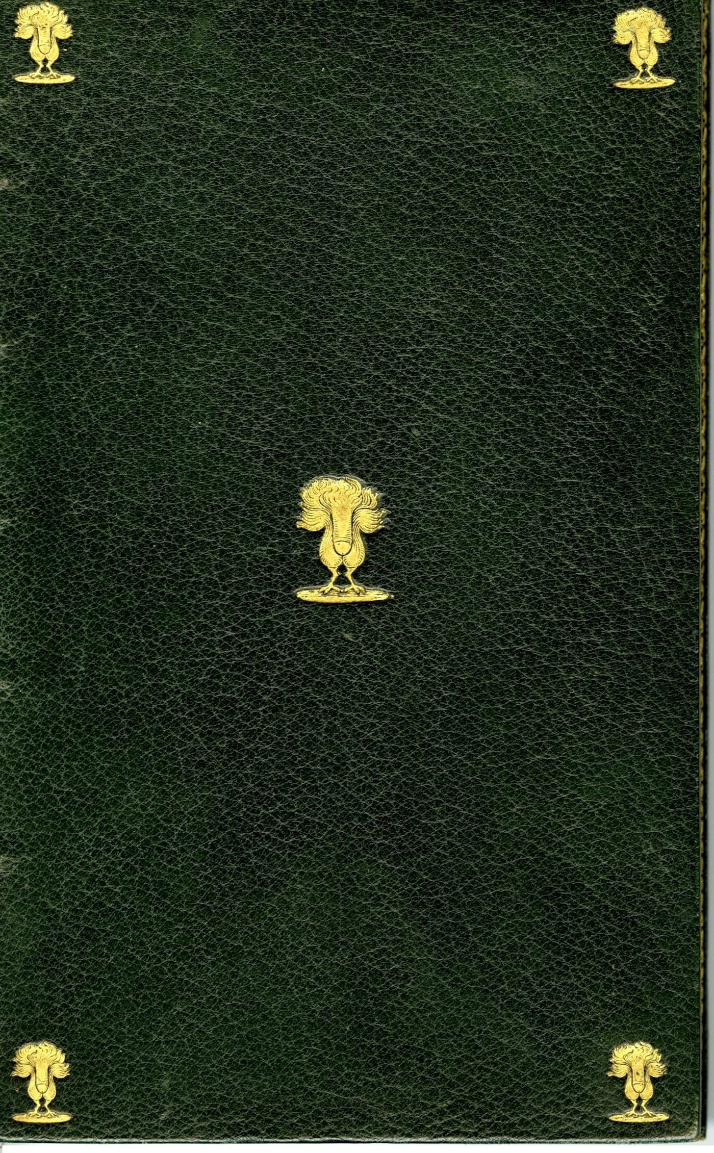 Leather binding gilt tooled with winged penises, on Pierre-Jean de Béranger's <em>Les Gaietés de Béranger</em> (Brussels, Poulet-Malassis, 1864), LSD Library (courtesy Houghton Library, Harvard University)
