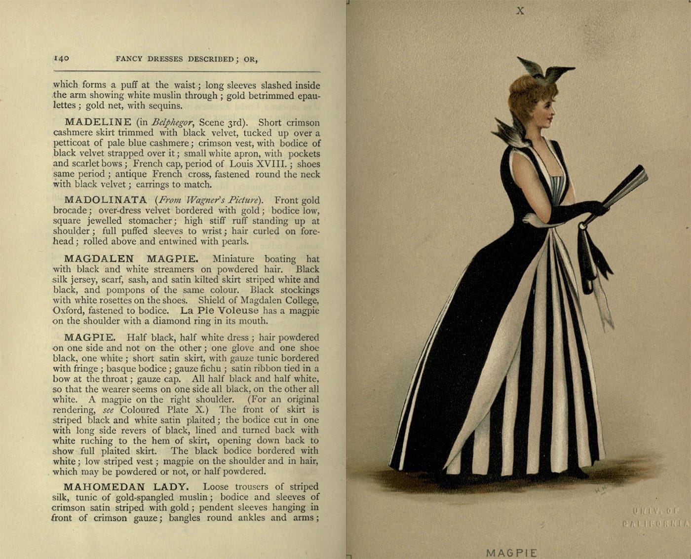 Costume for Magpie from Fancy dresses described : or, What to wear at fancy balls (1887) (via Internet Archive)