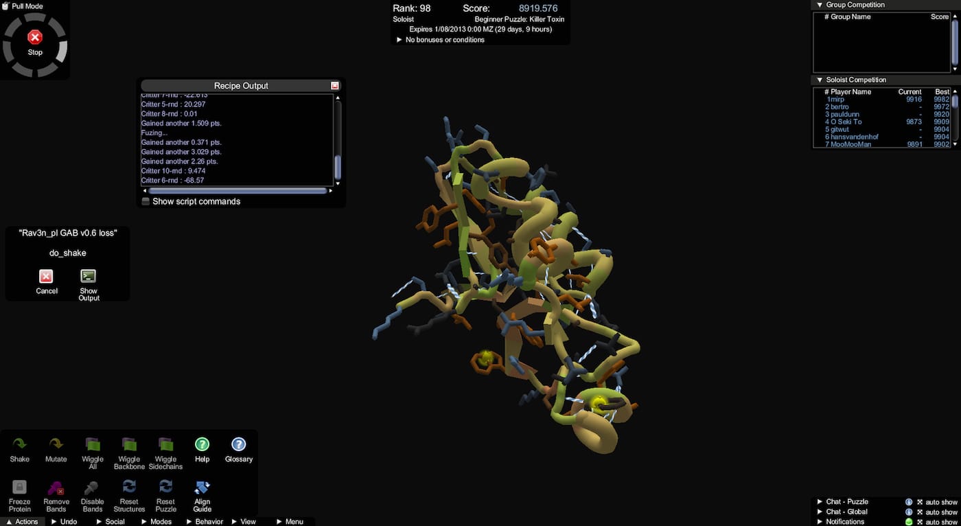 Screenshot of <em/>Foldit (via Animation Research Labs, University of Washington/Wikimedia)