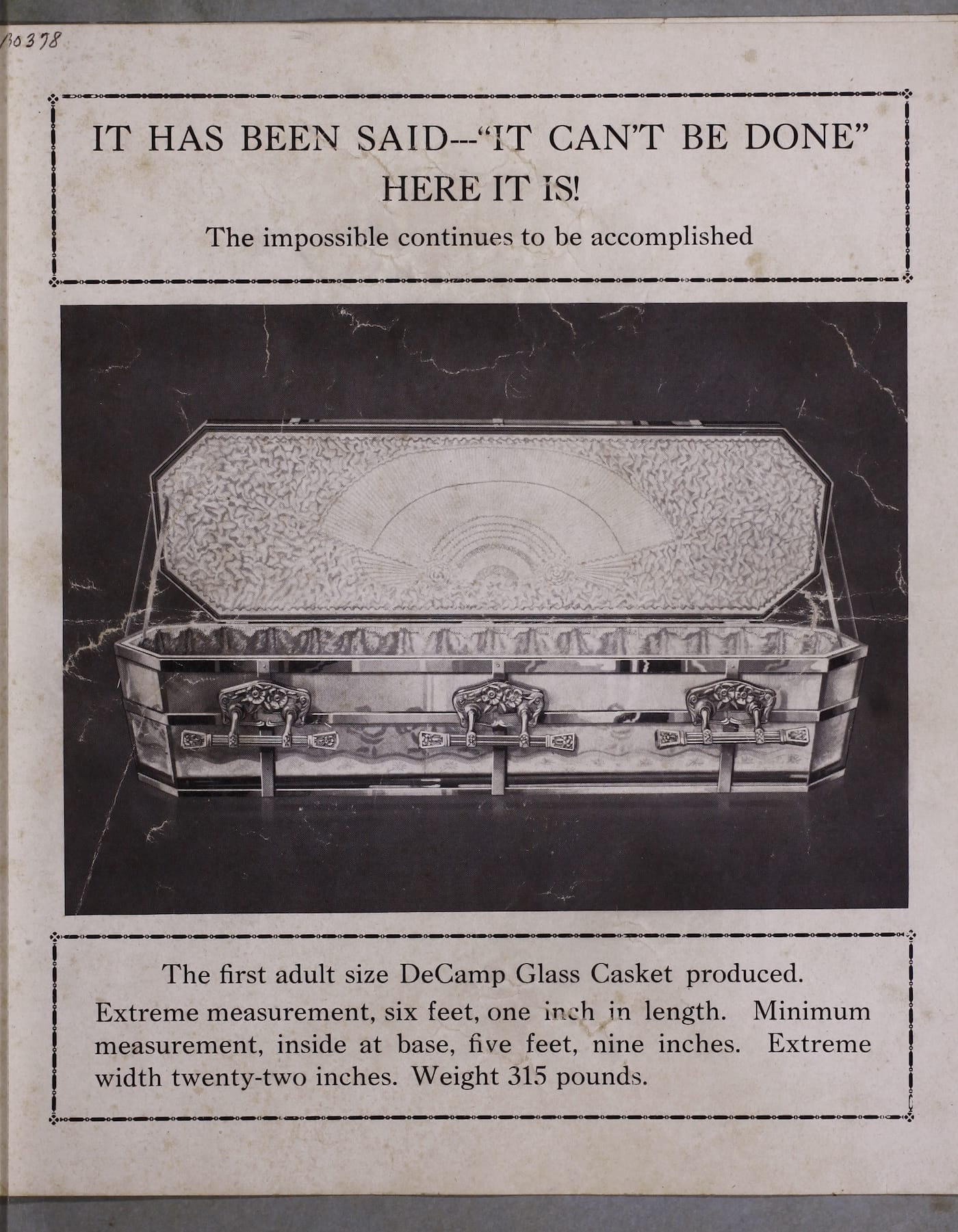 Image from a glass casket catalog (American Glass Casket Company, Ada, Oklahoma, around 1921) (courtesy Corning Museum of Glass)