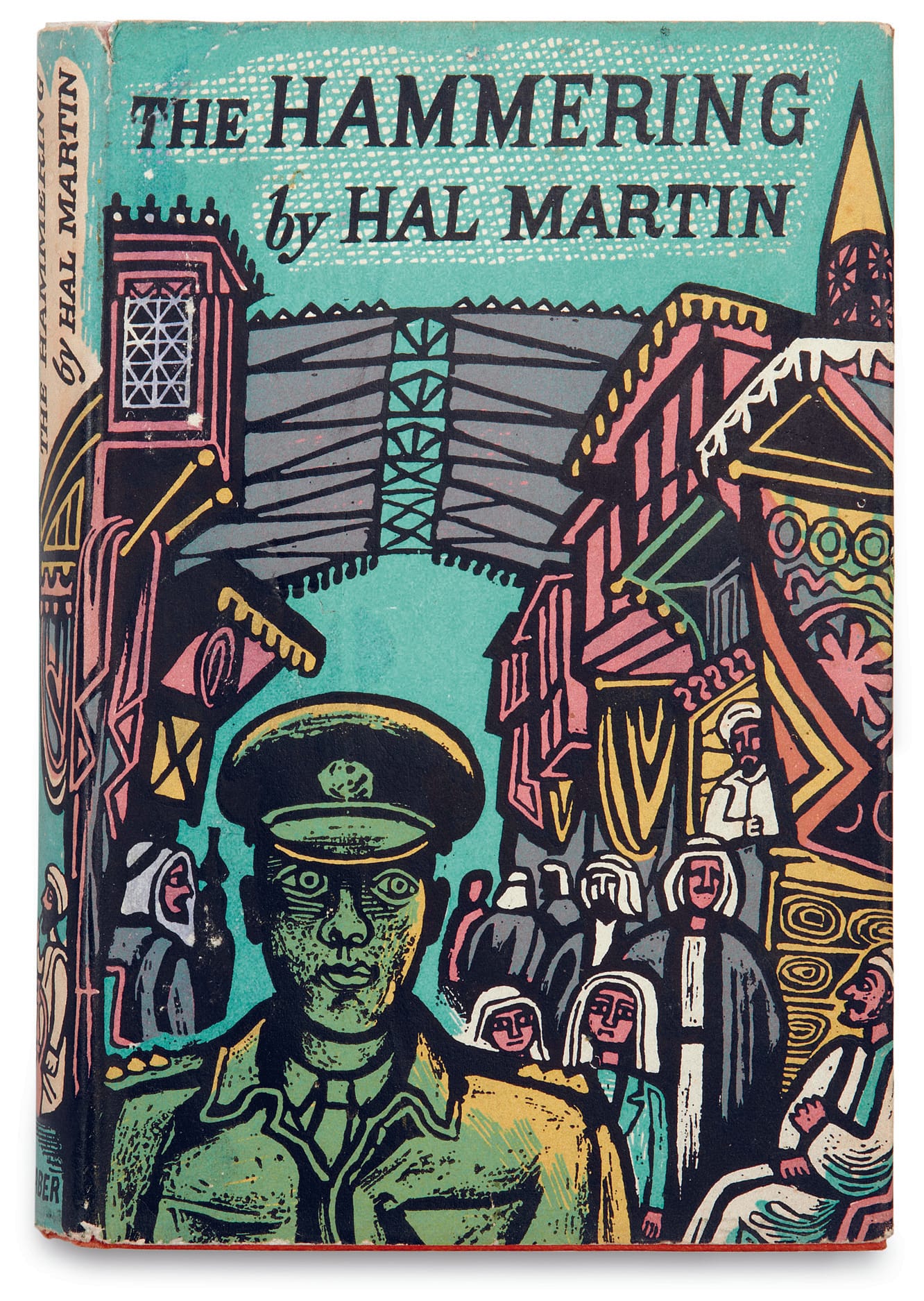 Art by Edward Bawden for <em>The Hammering</em> by Hal Martin (Faber and Faber, 1960) Edward Bawden's lino-cutting techniques informed his color-separation line work, where he would often use a knife to scrape away areas of black ink to create texture (© The Estate of Edward Bawden)