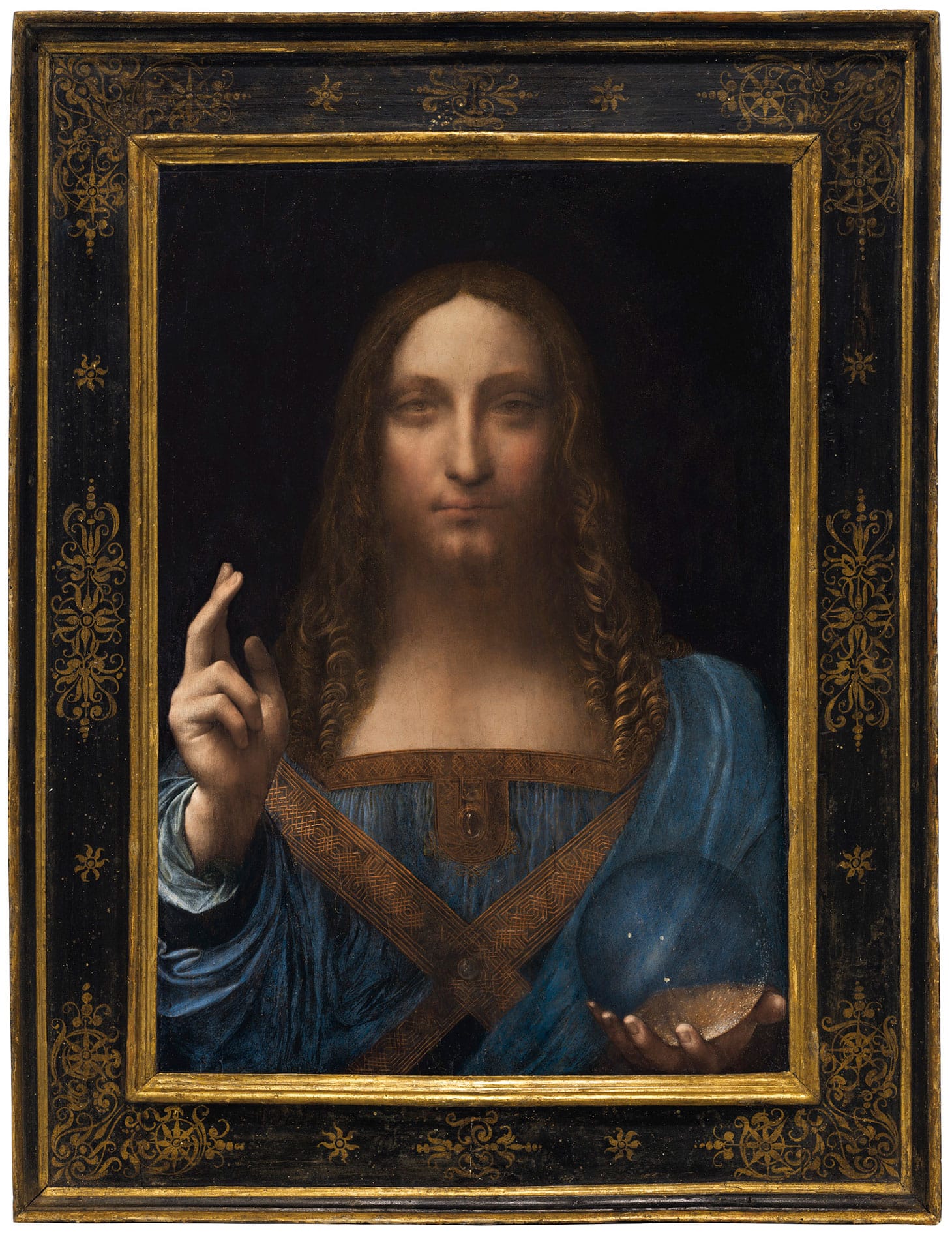Leonardo da Vinci, "Salvator Mundi" (c.1500), oil on panel, 25 7/8 x 18 in.(65.7 x 45.7 cm) (image courtesy Christie's)