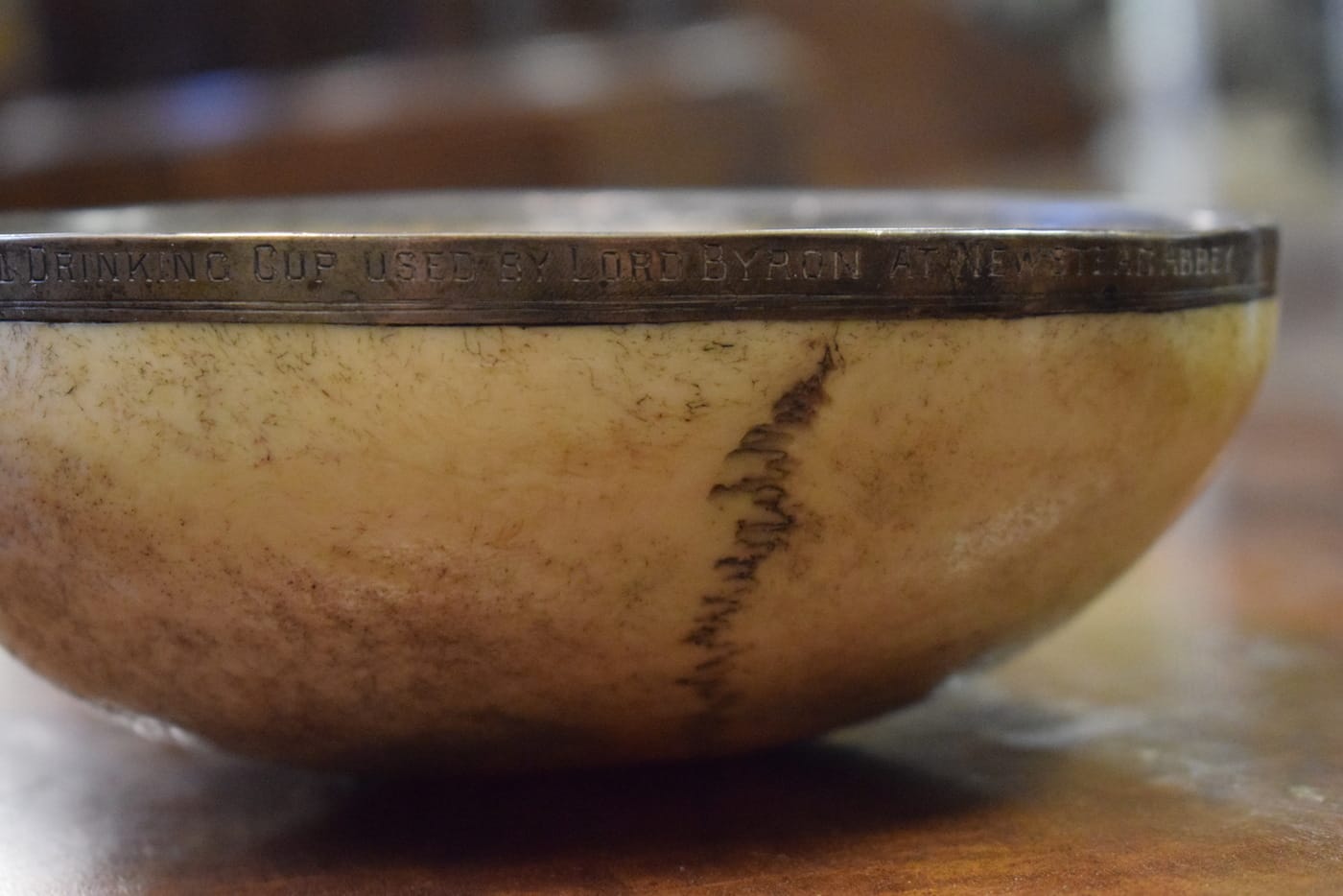 Skull drinking cup inscribed: “SKULL DRINKING CUP USED BY LORD BYRON AT NEWSTEAD ABBEY” (courtesy Charterhouse Auctioneers and Valuers)