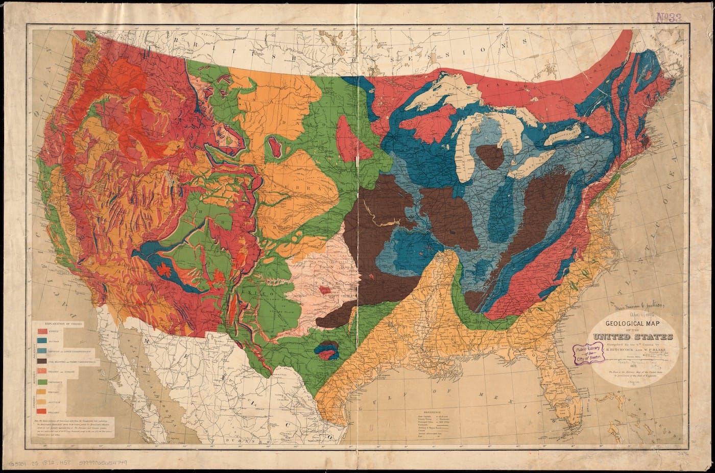 Charles H. Hitchcock and William P. Blake, "Geological Map of the United States" (Washington, DC, 1872) (courtesy Norman B. Leventhal Map Center, Boston Public Library)