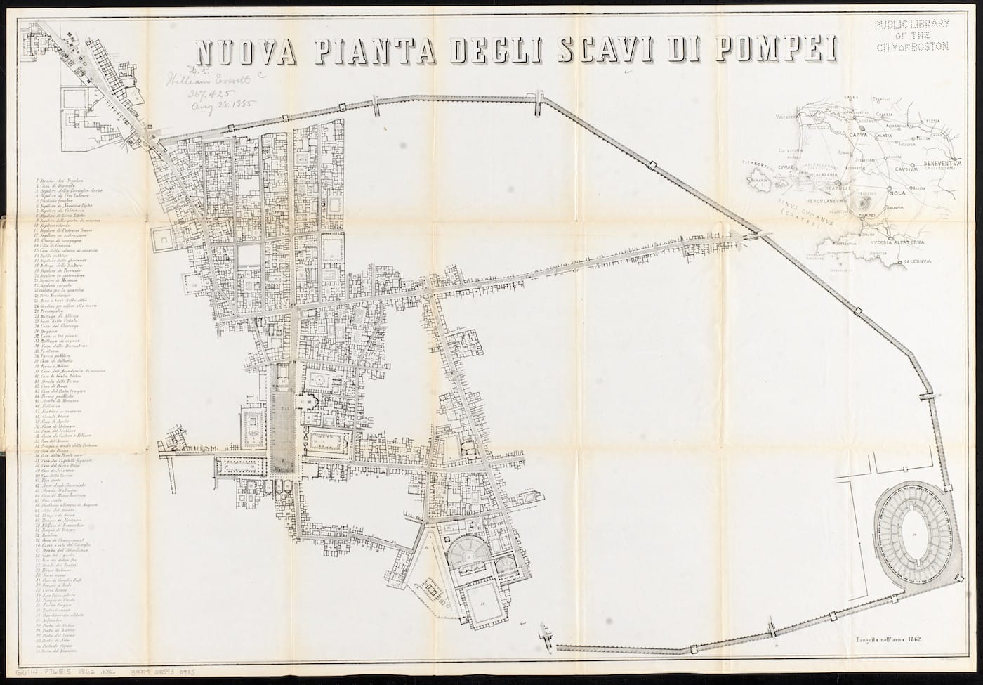“Nuova Pianta Degli Scavi di Pompei” (1862) (courtesy Norman B. Leventhal Map Center, Boston Public Library)