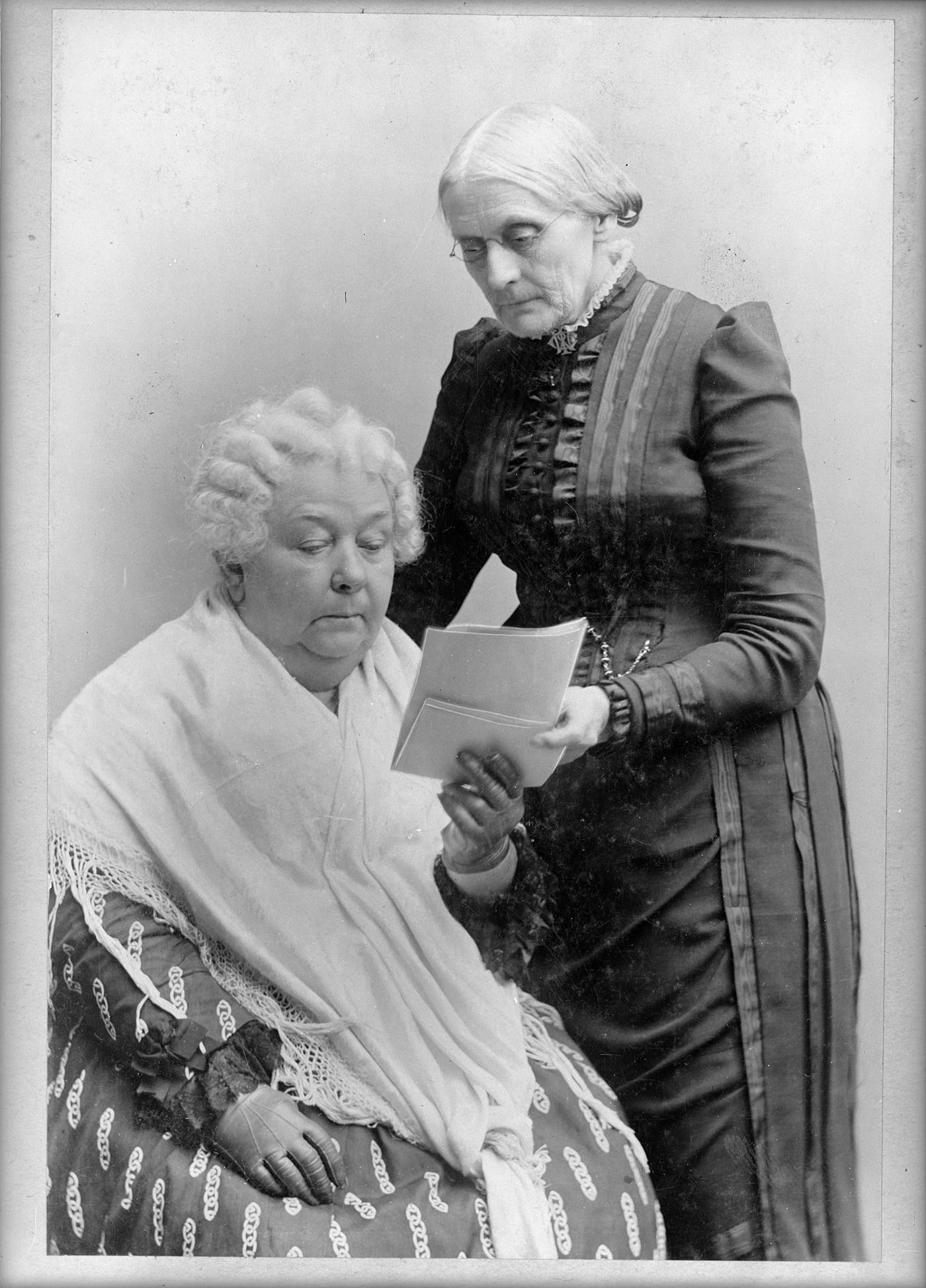 Elizabeth Cady Stanton, seated, and Susan B. Anthony, standing (between 1880-1902) (courtesy Library of Congress, Prints and Photographs Division)