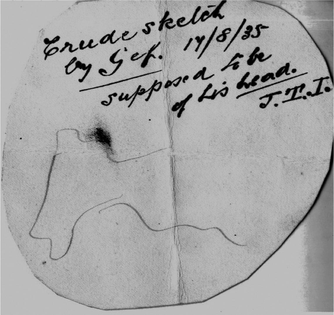 "This admittedly crude sketch, allegedly Gef's attempt at a self-portrait, supposedly demonstrated his ability to grasp a pencil," from <em>Gef!: The Strange Tale of an Extra-special Talking Mongoose</em> (courtesy Strange Attractor)