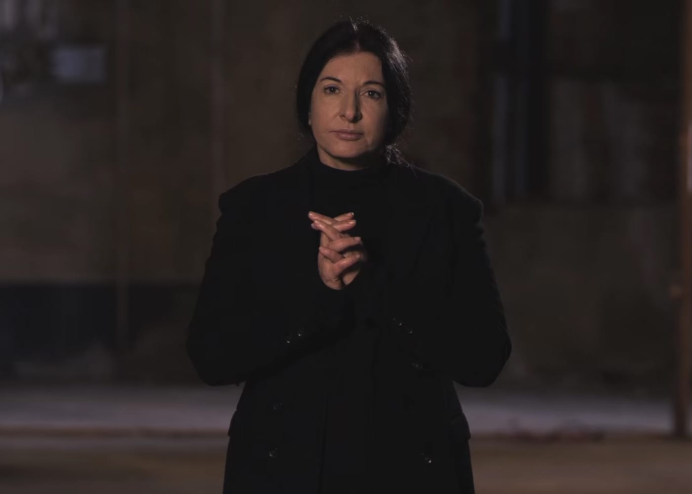 Marina Abramović describing her "Slow Motion Walk" technique inside what was to be the Marina Abramović Institute in Hudson, New York. (screenshot by the author via YouTube)