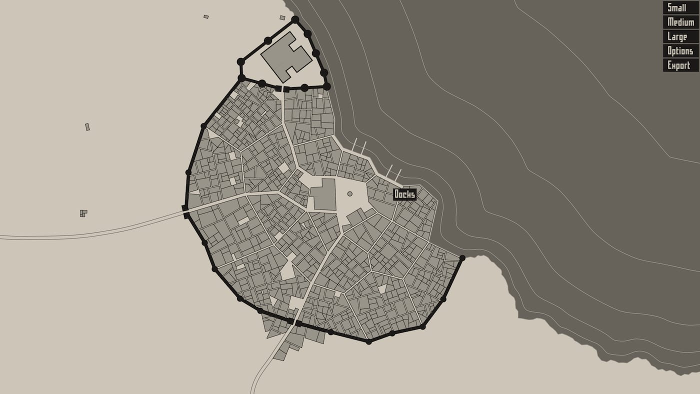 <em/>Medieval Fantasy City Generator (screenshot by the author for Hyperallergic)