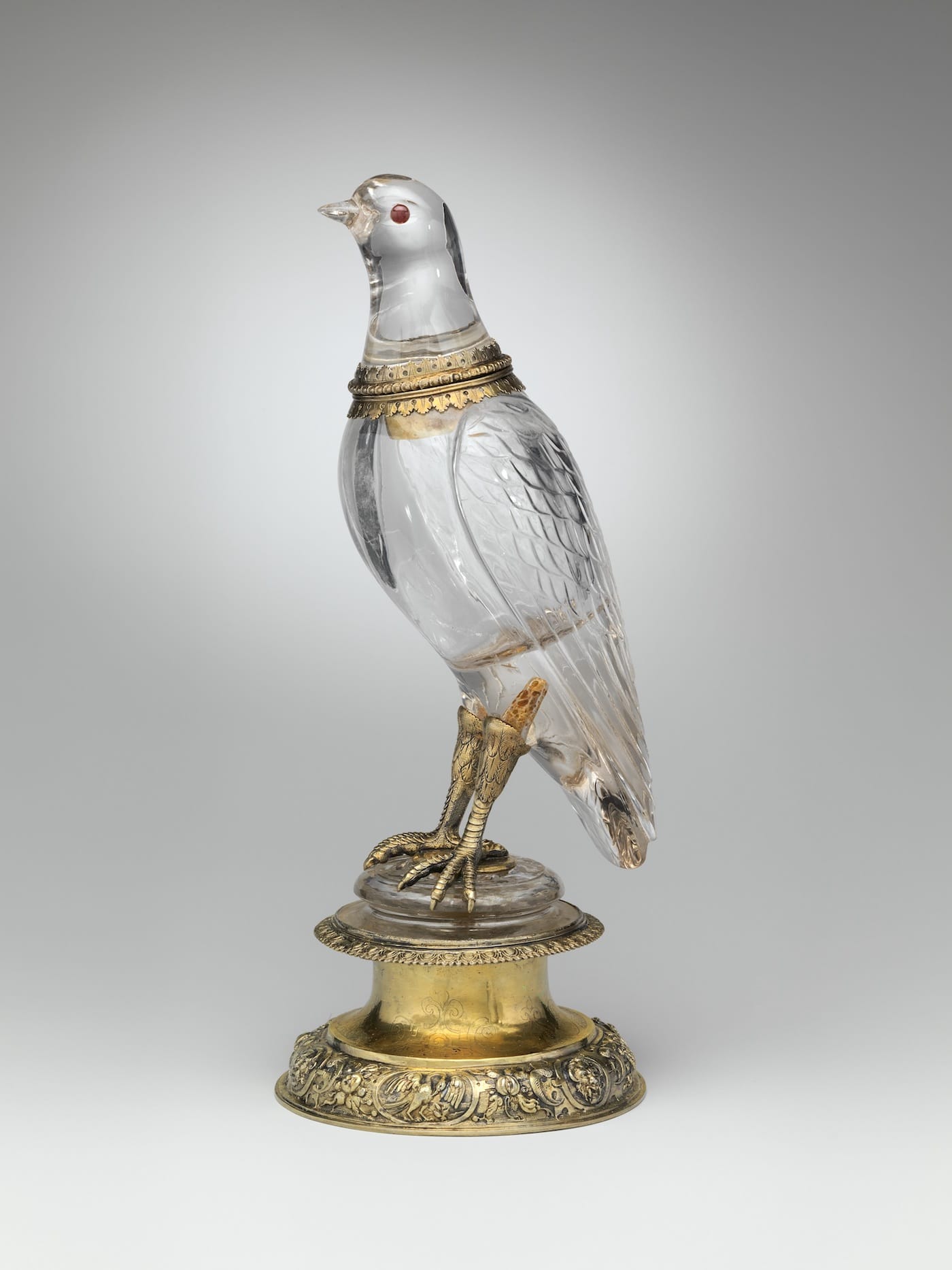 "Bird" (German, Nuremberg, 1580, with later renovation), rock crystal, with gilded silver and rubies (courtesy Metropolitan Museum of Art, Gift of J. Pierpont Morgan, 1917)