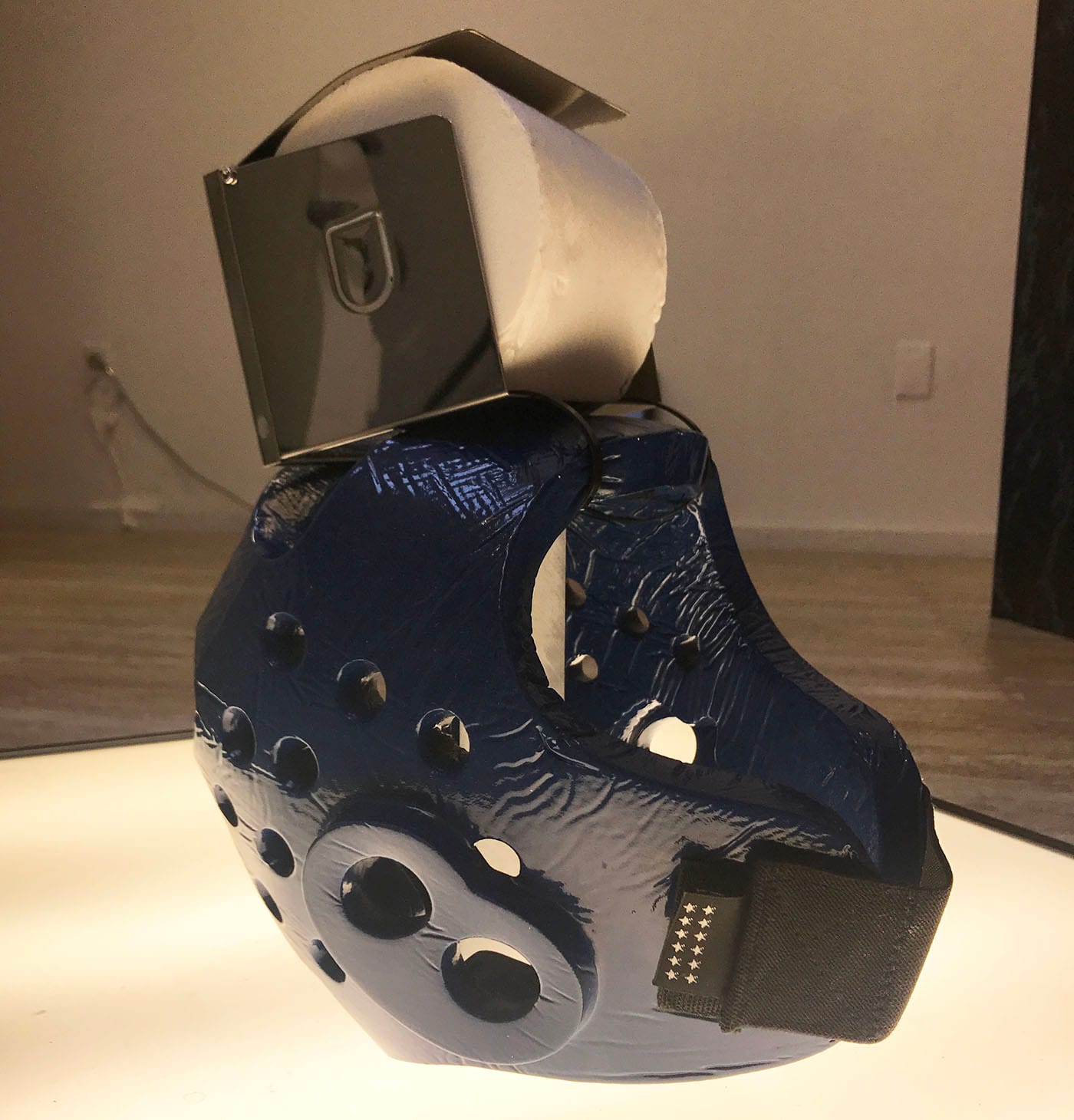 Cole Lu, "Crying Helmet" (2017) at Trestle Projects (Benjamin Sutton/Hyperallergic)