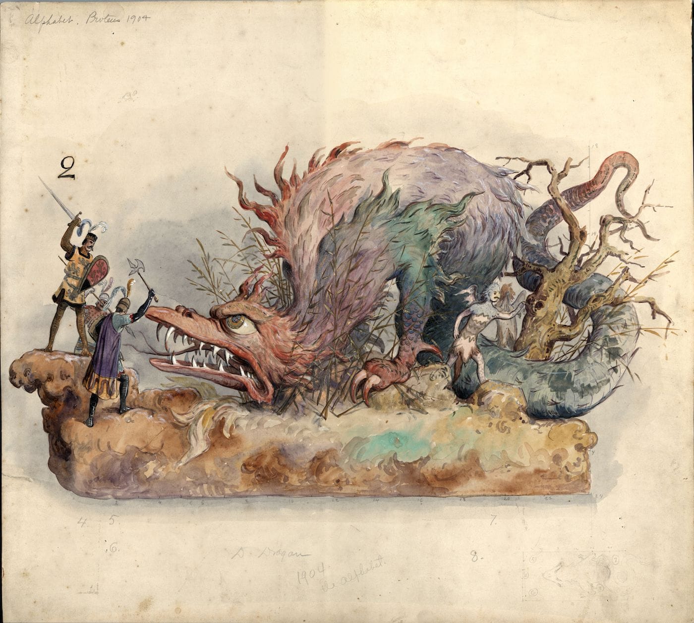 Bror Anders Wikstrom, design for "D - Dragon" float in "The Alphabet" parade, for the Krewe of Proteus (1904) (courtesy Carnival Collection, Louisiana Research Collection, Tulane University)