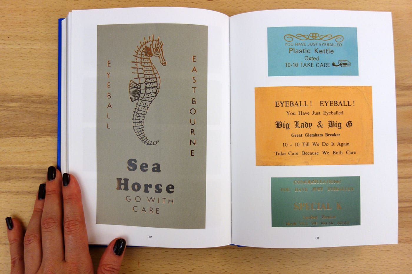 Pages from <em>Eyeball Cards The Art of British CB Radio Culture</em> (photo of the book for Hyperallergic)