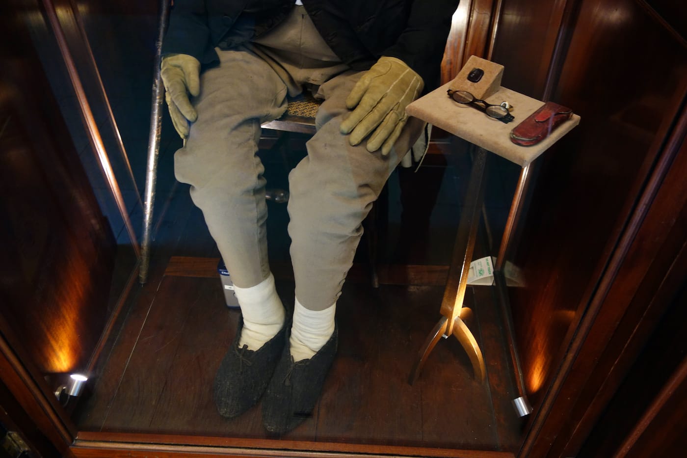 Detail of Jeremy Bentham in his auto-icon cabinet