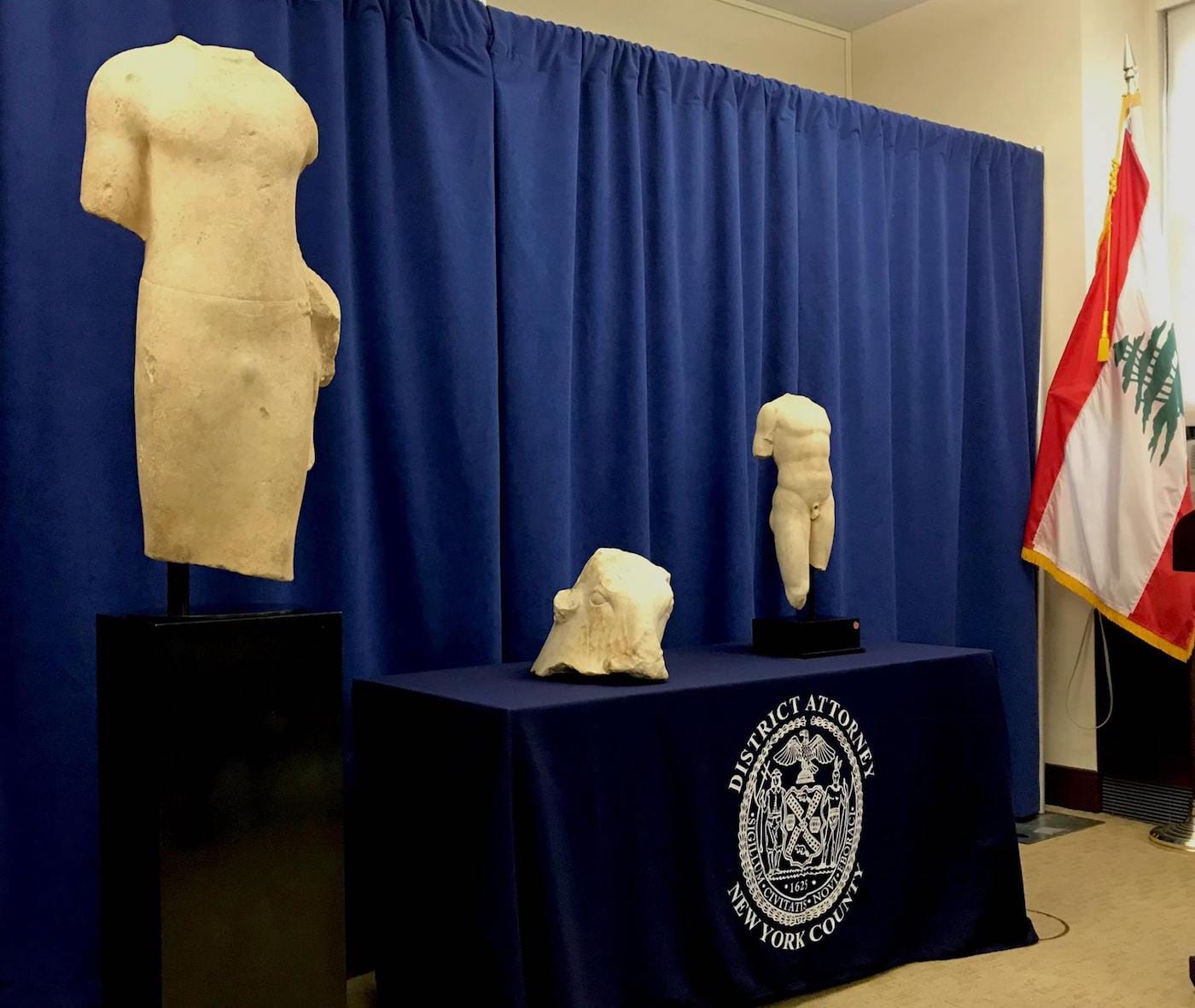 Three marble artifacts were recently repatriated to Lebannon by the Manhattan District Attorney. (photo via Manhattan District Attorney's Office/Facebook)