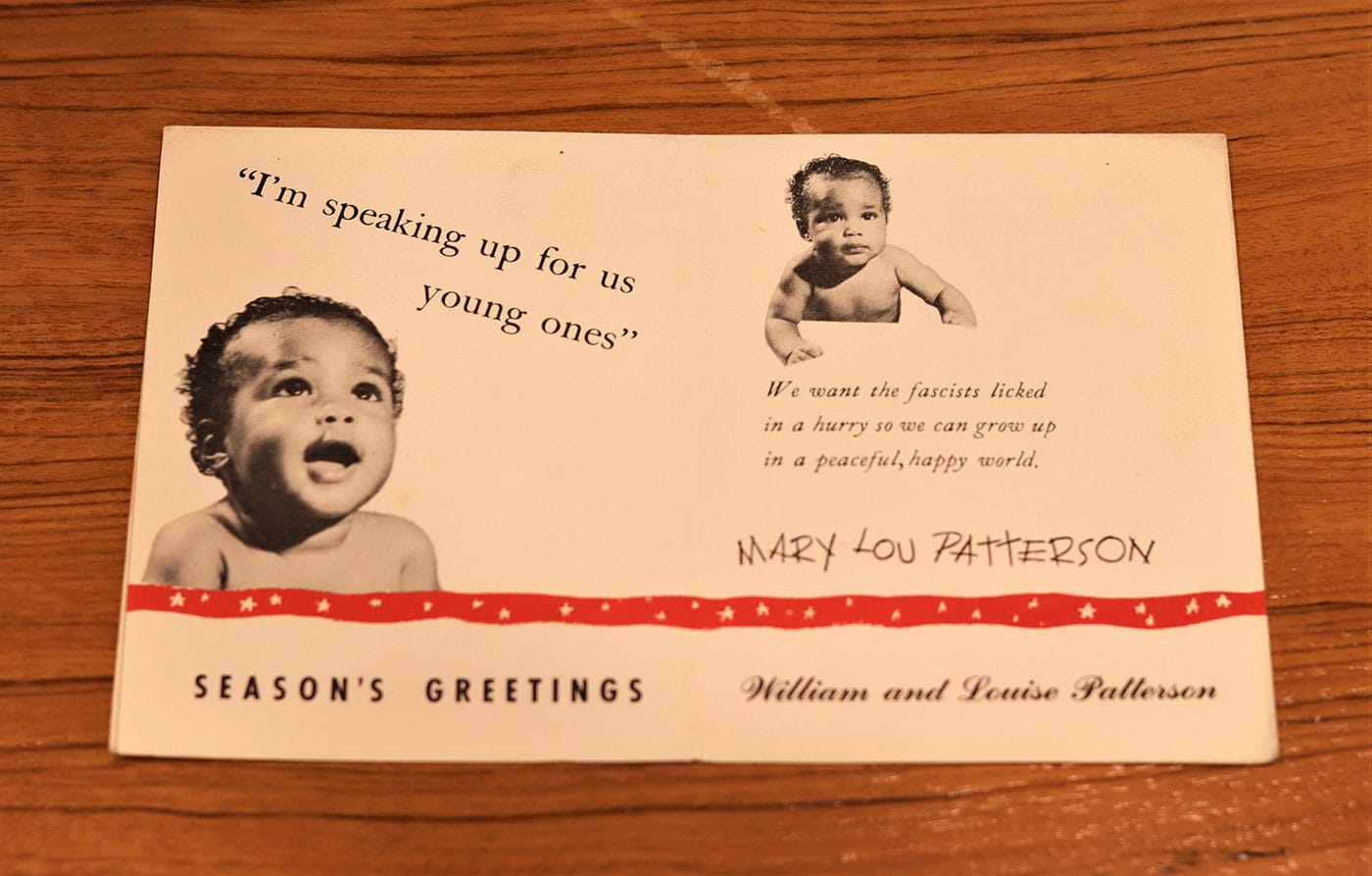 Card sent to Langston Hughes from William and Louise Patterson (courtesy Beinecke Rare Book and Manuscript Library, Yale University)