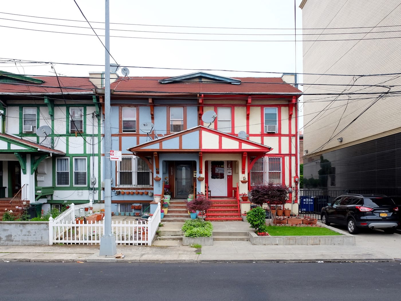 "Technicolor Tudorized Row, Jamaica, NY" (2017), from <em>All the Queens Houses</em> (photo by Rafael Herrin-Ferri, courtesy the Architectural League of New York)