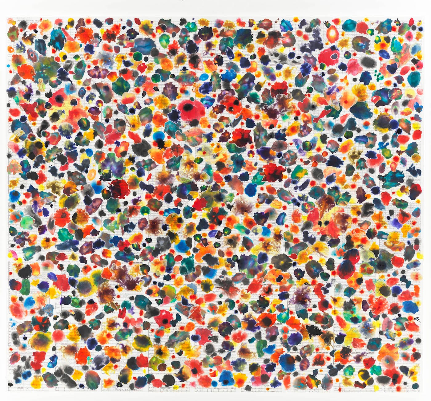 Tim Rollins and KOS, "A Midsummer Night's Dream (After Shakespeare and Mendelssohn)" (2011), Thai mulberry paper, watercolor, acrylic and India inks, collage, mustard seed, offset lithography on paper and canvas, 70 x 80 in (courtesy Studio KOS, Lehmann Maupin, New York and Hong Kong)