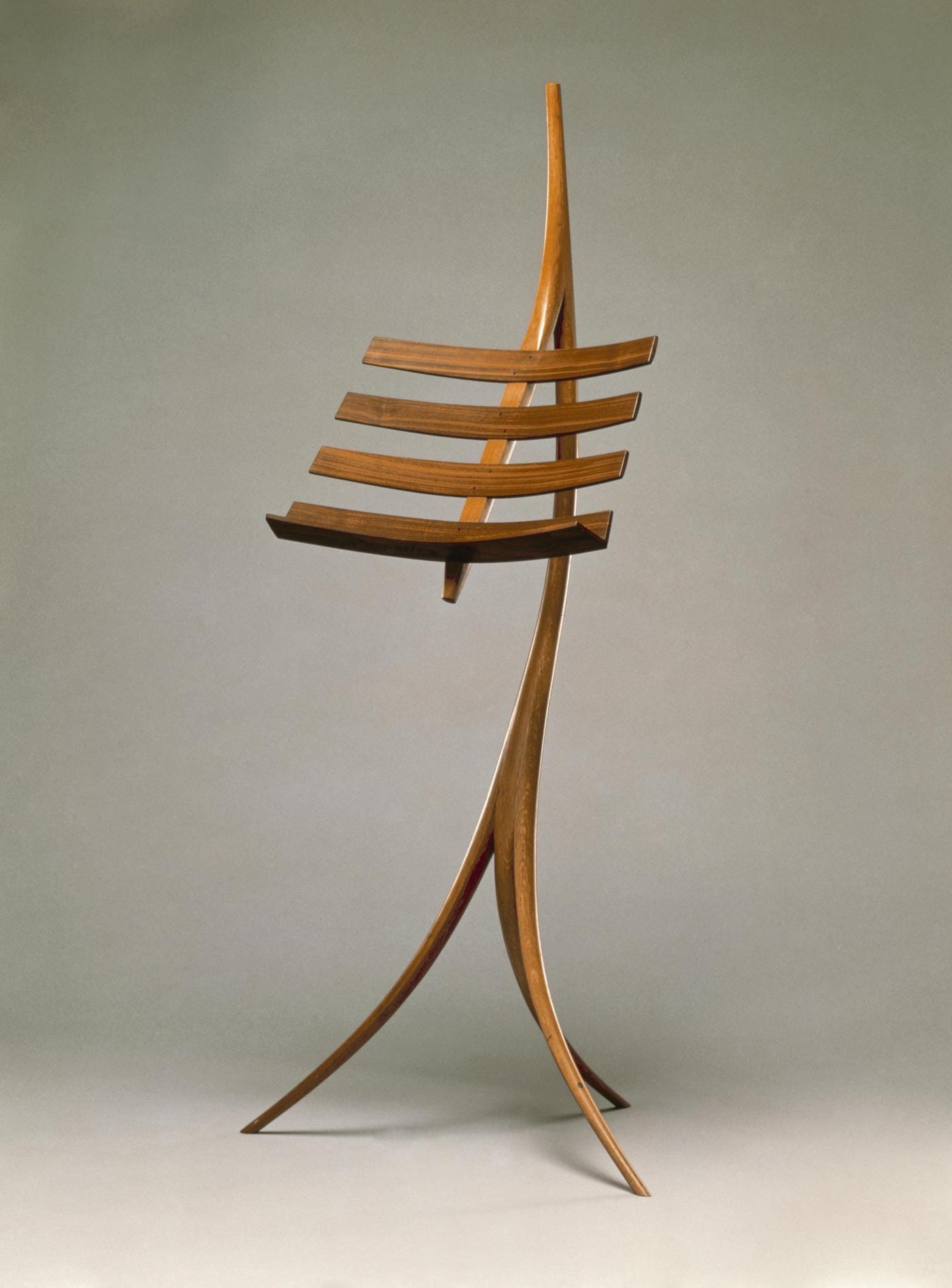 Wendell Castle, "Music Rack" (1964), oak, rosewood; bent lamination, joined, pegged; purchased by the American Craft Council, Museum of Arts and Design (courtesy Museum of Arts and Design)