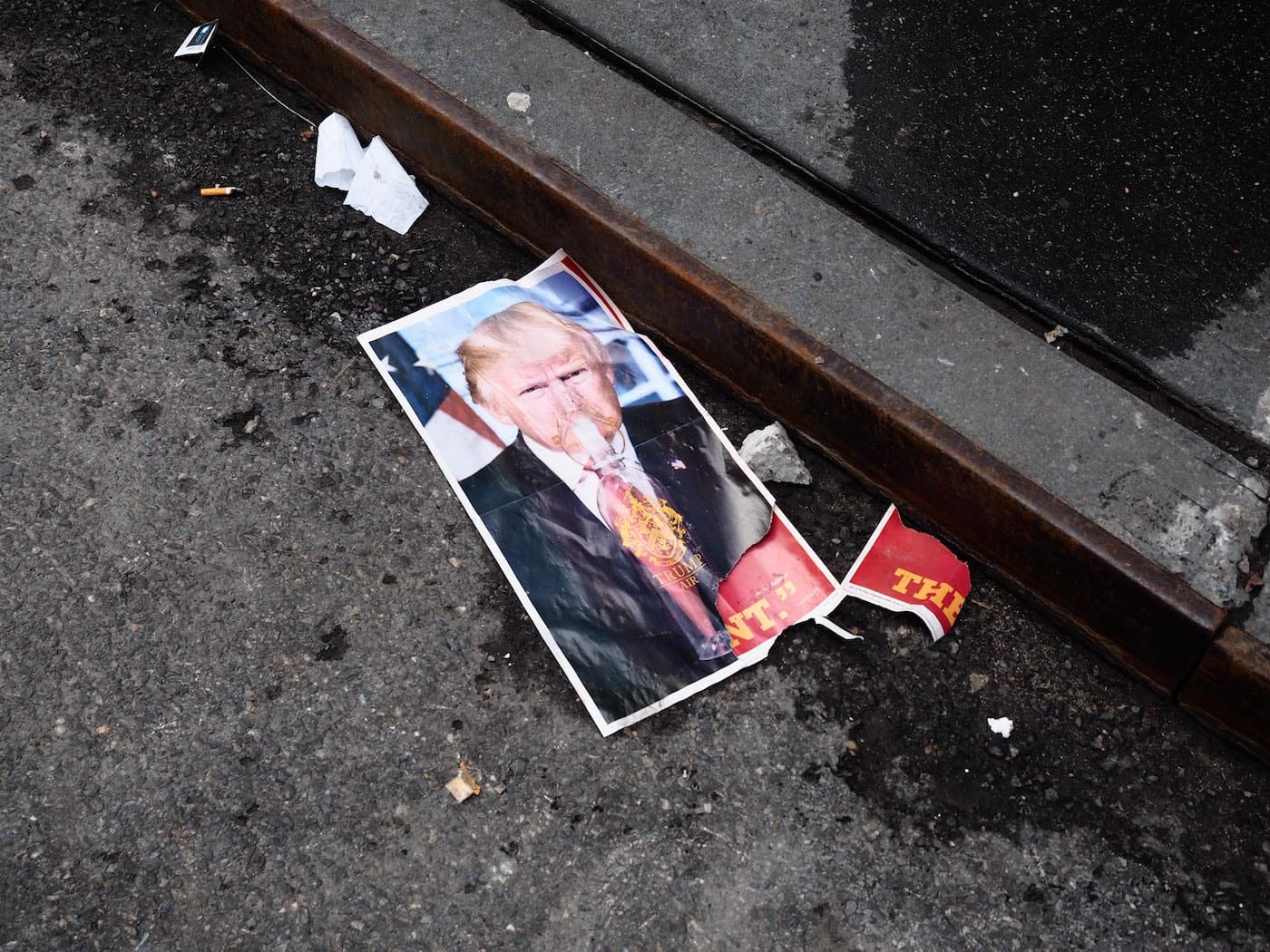 An anti-Trump poster after a protest march