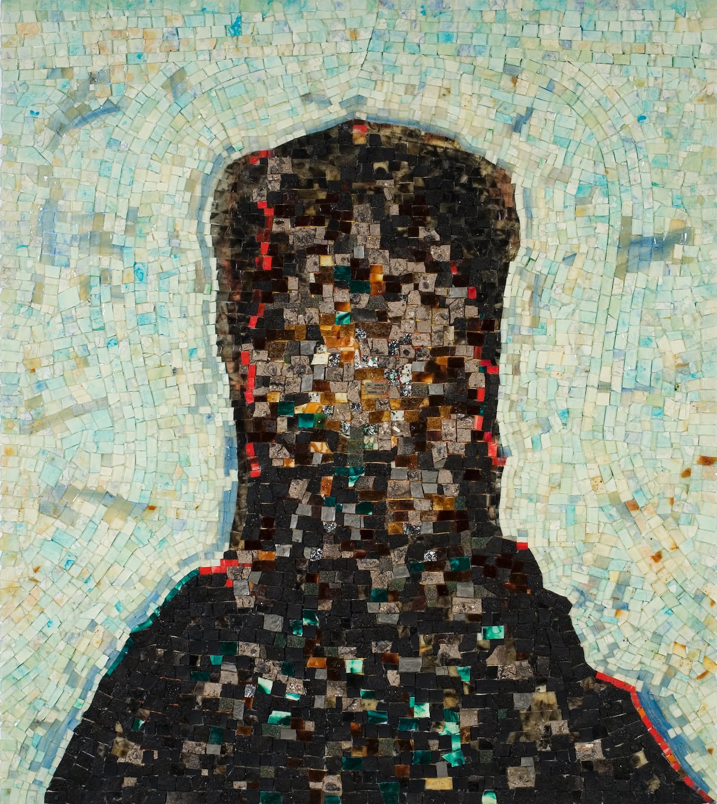 Jack Whitten, "Black Monolith, II: Homage To Ralph Ellison The Invisible Man" (1994), aAcrylic and mixed media on canvas, molasses, copper, salt, coal ash, chocolate, onion, herbs, rust, eggshell, razor blade, 58 x 52 in (© Jack Whitten, courtesy the artist and Hauser & Wirth)