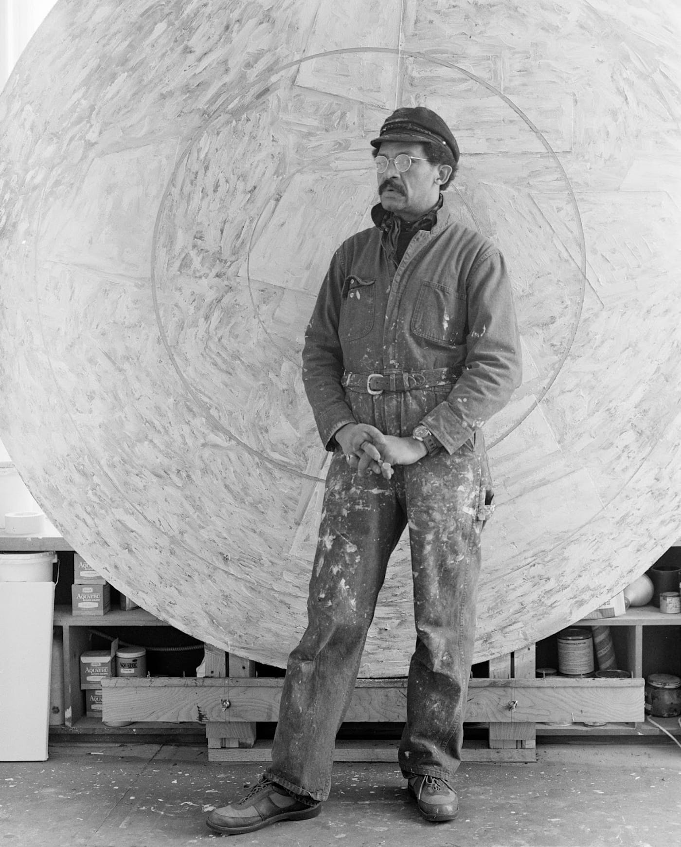 Jack Whitten in his studio at 36 Lispenard Street, New York NY, 1983 (photo by Peter Bellamy, © Jack Whitten, courtesy the artist and Hauser & Wirth)