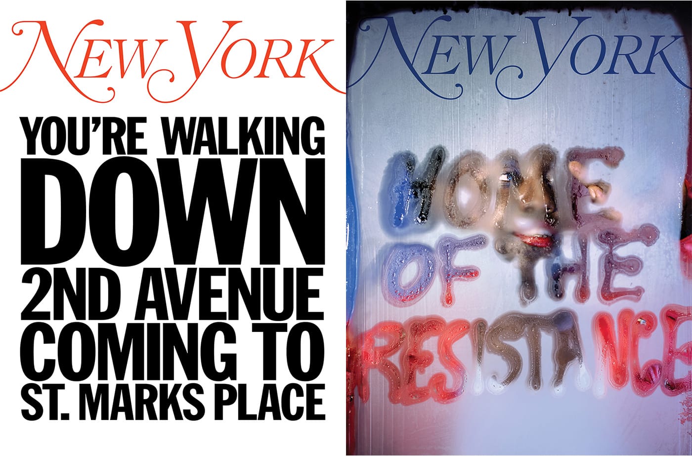 "My New York Artist Covers: John Giorno" (left) and "My New York Artist Covers: Marilyn Minter" (right) (all images courtesy the artists and New York Media)