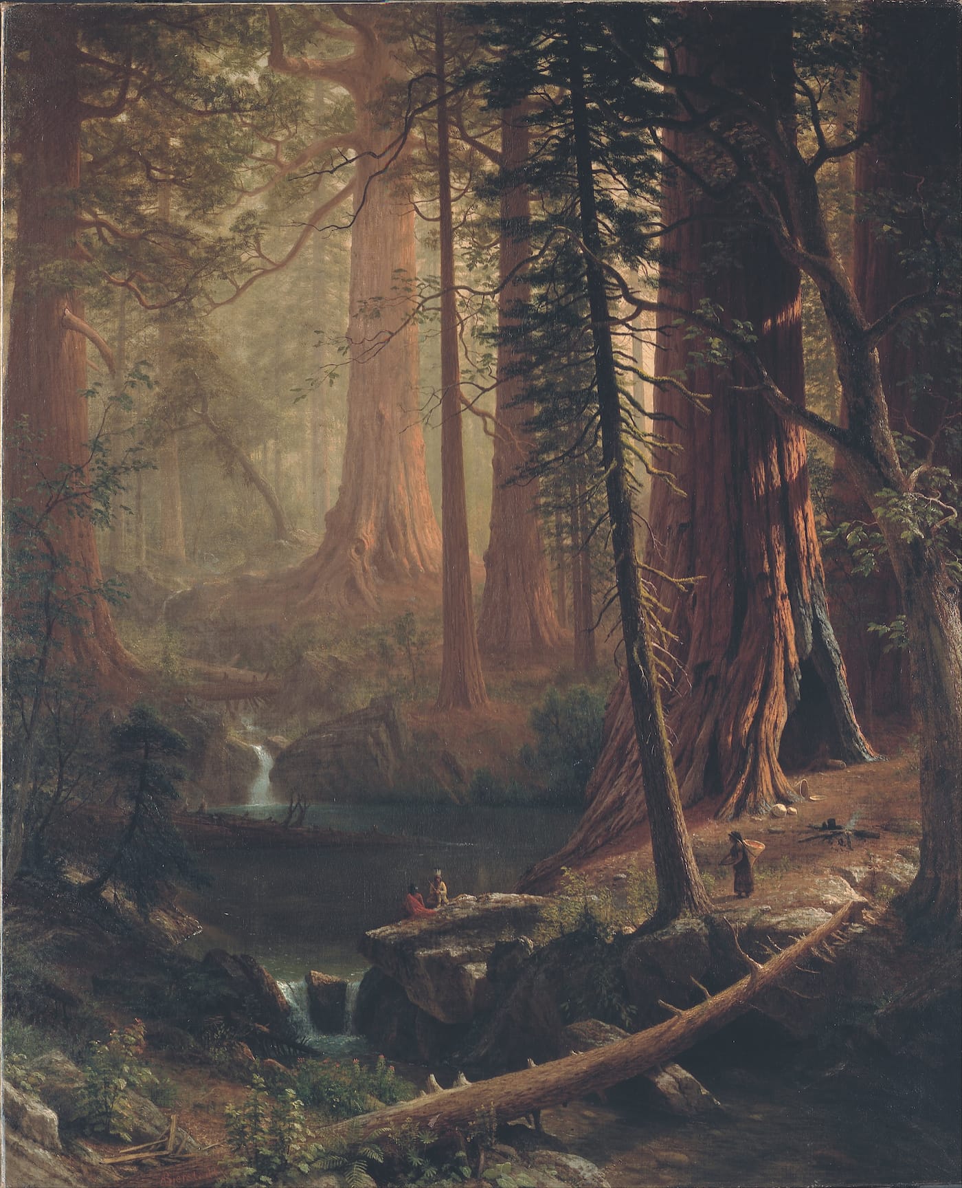 Albert Bierstadt’s “Giant Redwood Trees of California” (1874) was given a pre-sale estimate of $1.5–2.5 million by Sotheby’s (Berkshire Museum, via Wikimedia Commons)