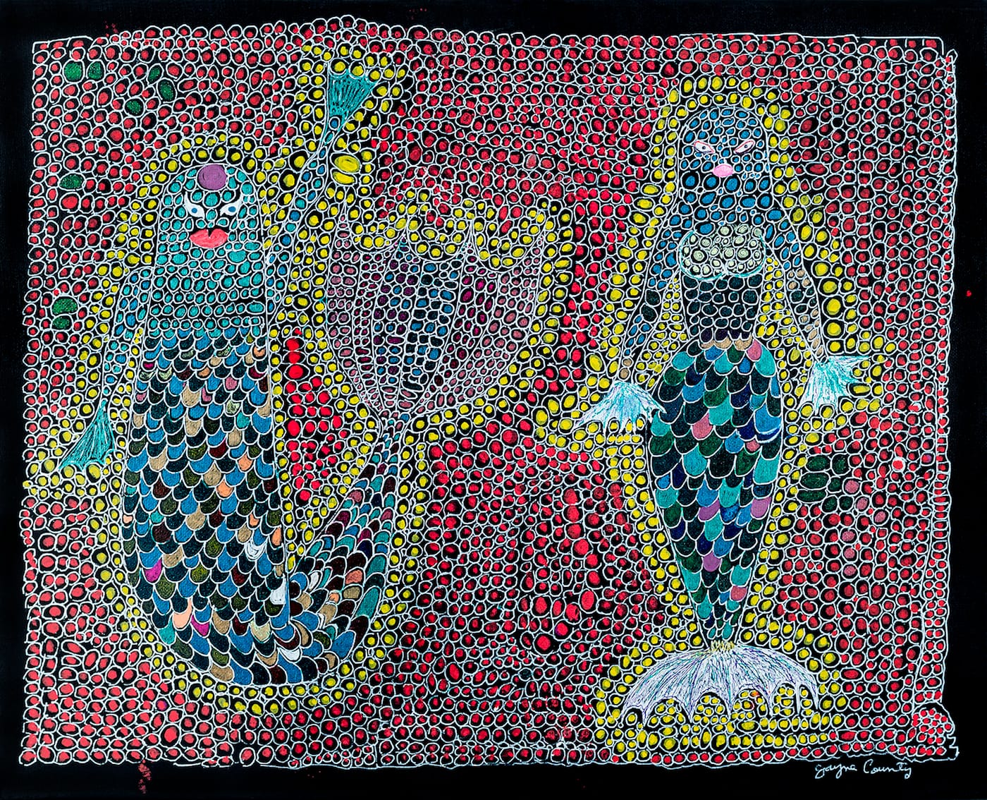 Jayne County, "Mer Creatures" (2017), acrylic and marker on canvas (all images courtesy Participant Inc.)