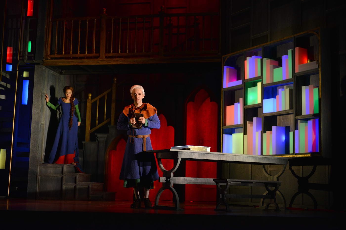 Agnès (soprano Lauren Snouffer) confronts the Boy (countertenor Anthony Roth Costanzo), in a scene from <em>Written on Skin</em> at Opera Philadelphia.