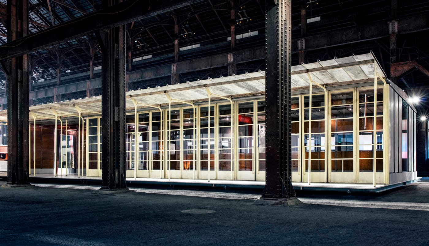 Installation view of Jean Prouvé: Architect for Better Days at LUMA Arles