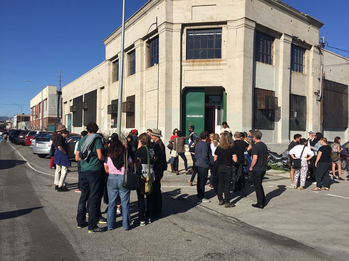 Boyle Heights Alliance Against Artwashing and Displacement protesters outside the APAN meeting at 356 Mission (photo courtesy Boyle Heights Alliance Against Artwashing and Displacement)