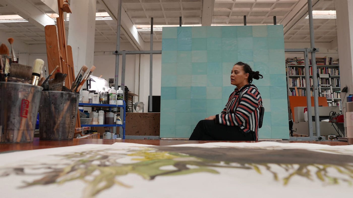 Ellen Gallagher, whose work is discussed in <em>Black Is the Color</em>, provides commentary for Edmonia Lewis's "Forever Free." (all stills and images courtesy Icarus Films)