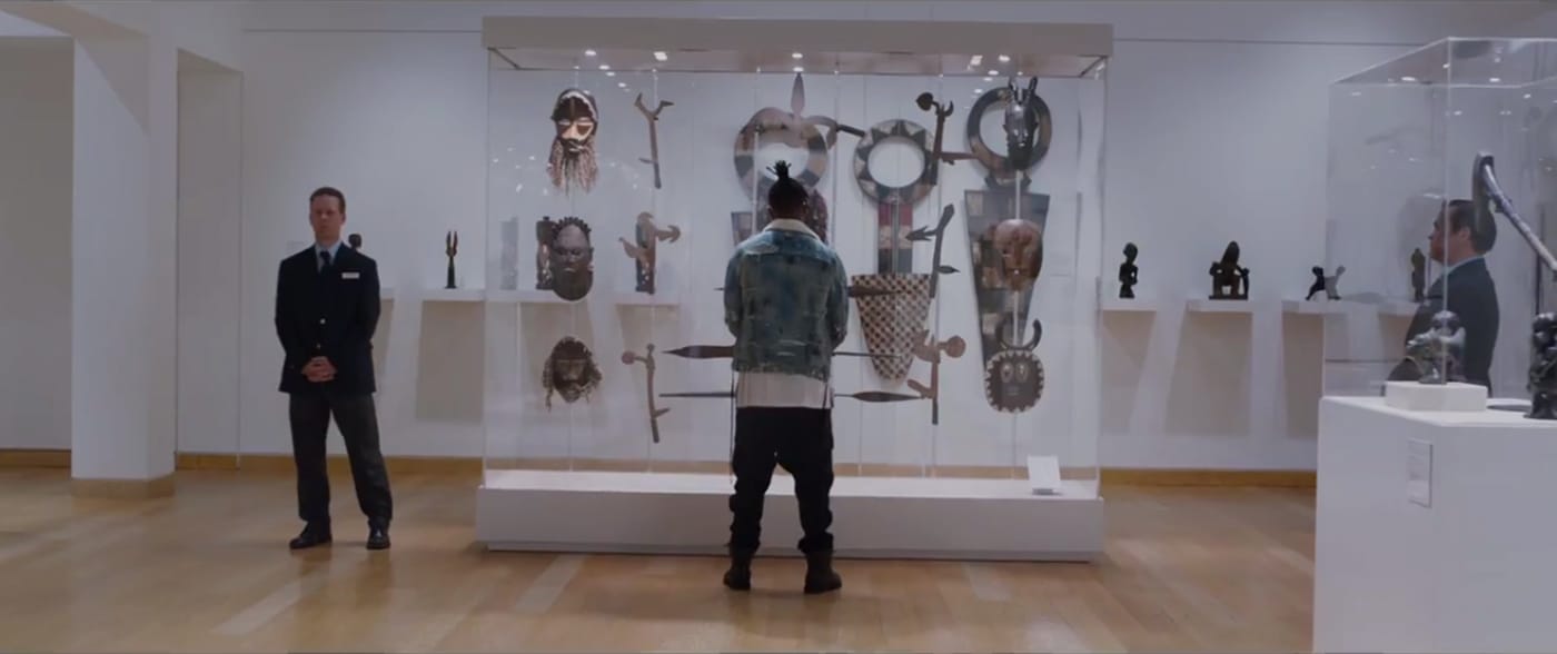 The "Museum of Great Britain" scene from Black Panther (2018) (courtesy Walt Disney Studios Motion Pictures)
