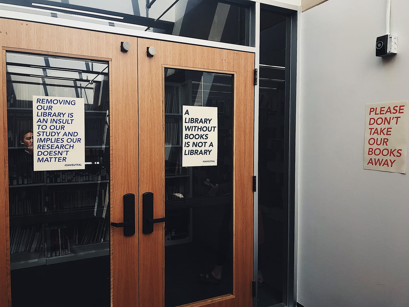 Posters outside the Doty Fine Arts Building at the University of Texas at Austin (photo by and courtesy Abigail Sharp)