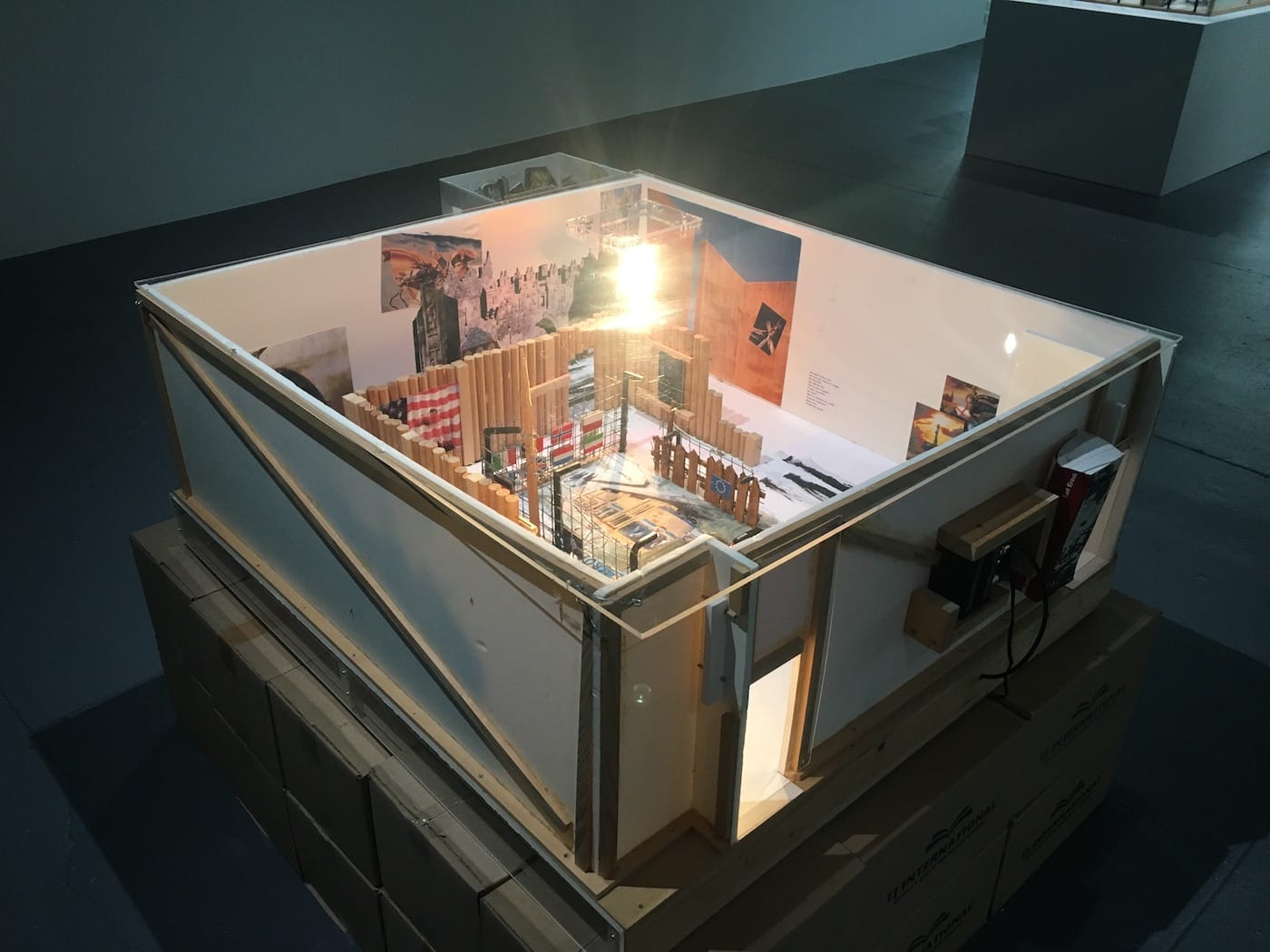 Installation view of Memories of Utopia: Jean-Luc Godard’s “Collages de France” Models at Miguel Abreu Gallery (photo by the author for Hyperallergic)