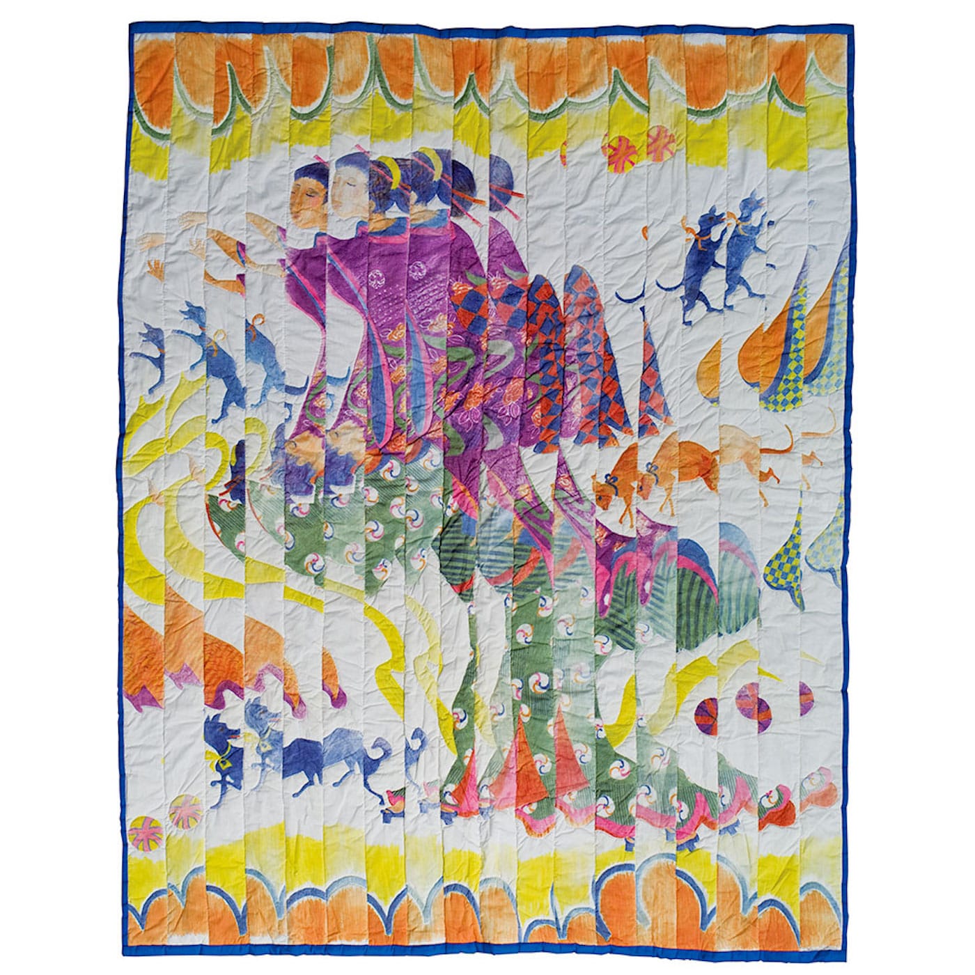 Katherine Westphal, "The-puzzle-of-Floating-World-#2" (1976), transfer print and quilting on cotton, 85 x 68 in (photo by Tom Grotta, courtesy of browngrotta arts)