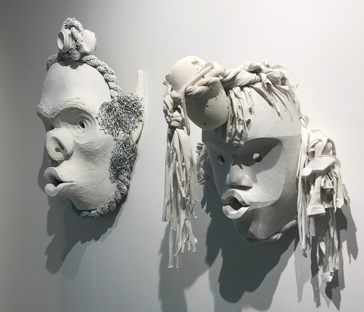 Sculptures by Kwakwaka’wakw artist Cole Speck in the Fazakas Gallery booth