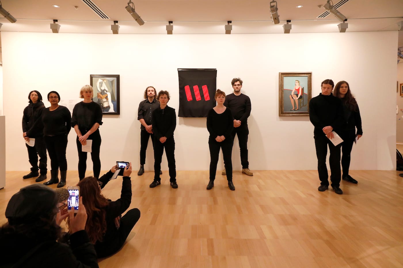 A performance protest inside the National Gallery of Victoria (photo by Tatjana Plitt, courtesy the Artists' Committee)